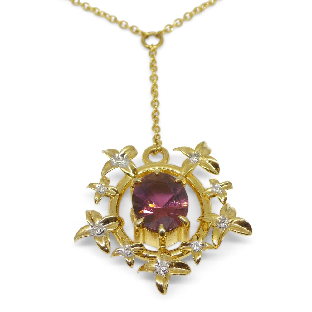 2.91ct Pink Tourmaline, Diamond Pendant set in 14k Yellow Gold, designed by Bell For Sale 8