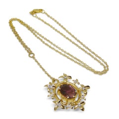 2.91ct Pink Tourmaline, Diamond Pendant set in 14k Yellow Gold, designed by Bell