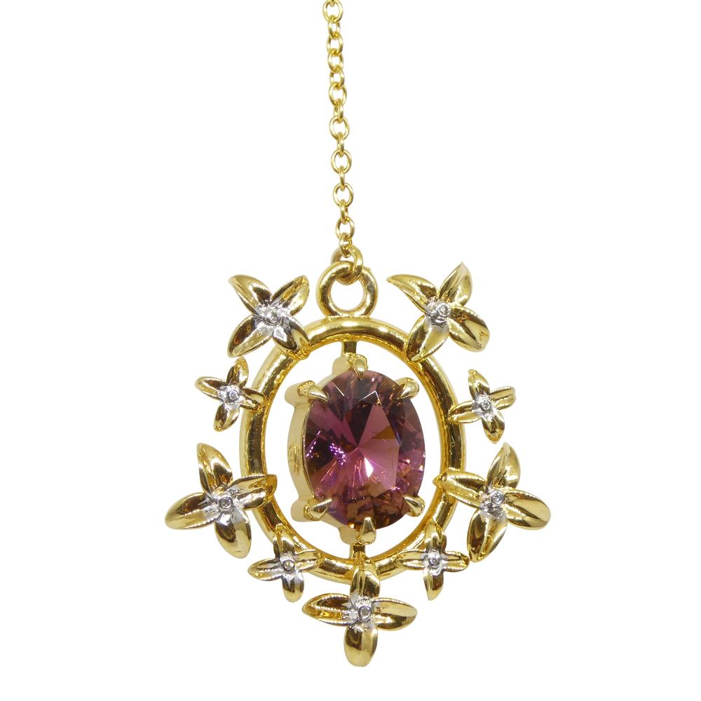 Oval Cut 2.91ct Pink Tourmaline, Diamond Pendant set in 14k Yellow Gold, designed by Bell For Sale