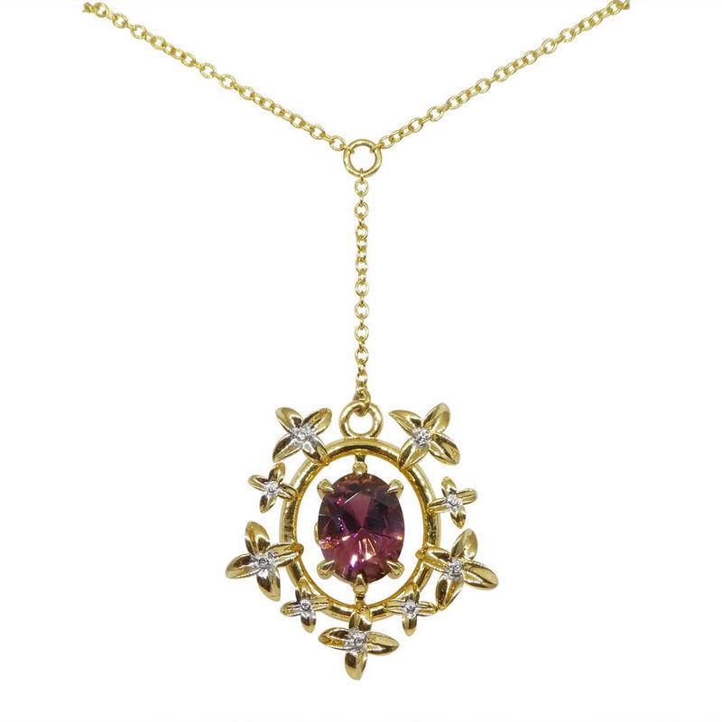 2.91ct Pink Tourmaline, Diamond Pendant set in 14k Yellow Gold, designed by Bell In New Condition For Sale In Toronto, Ontario