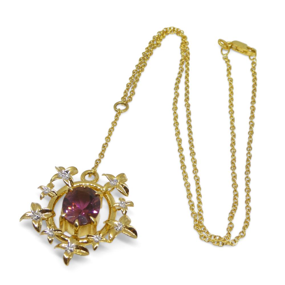 2.91ct Pink Tourmaline, Diamond Pendant set in 14k Yellow Gold, designed by Bell For Sale 1