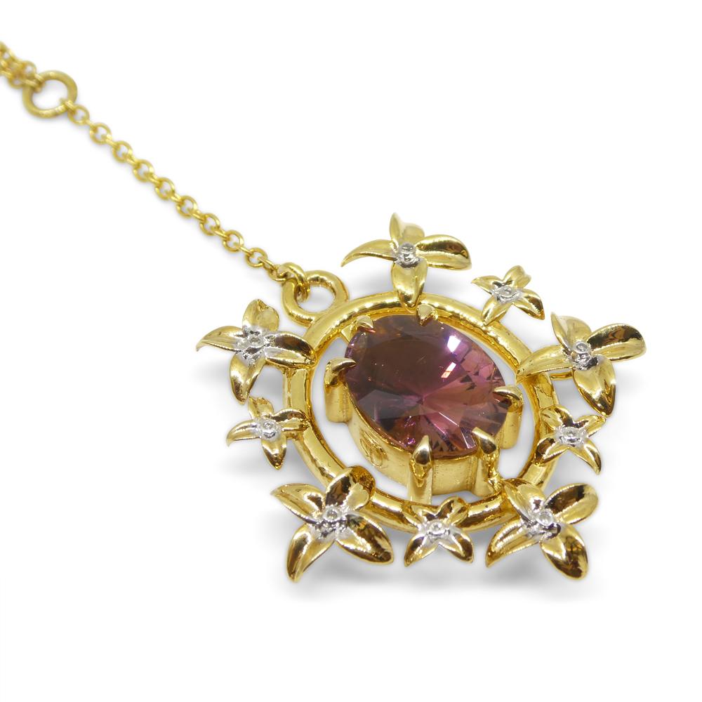 2.91ct Pink Tourmaline, Diamond Pendant set in 14k Yellow Gold, designed by Bell For Sale 2
