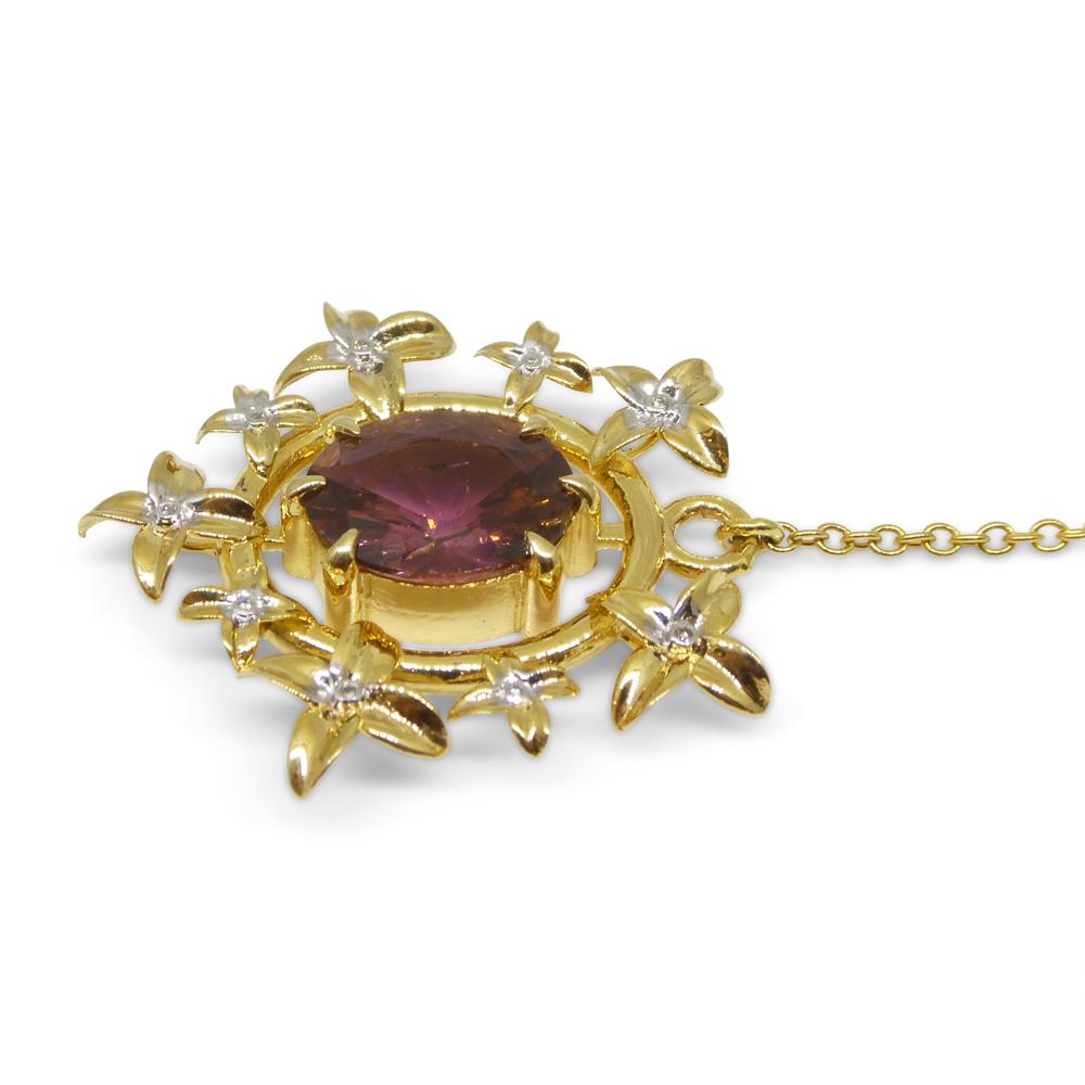2.91ct Pink Tourmaline, Diamond Pendant set in 14k Yellow Gold, designed by Bell For Sale 3