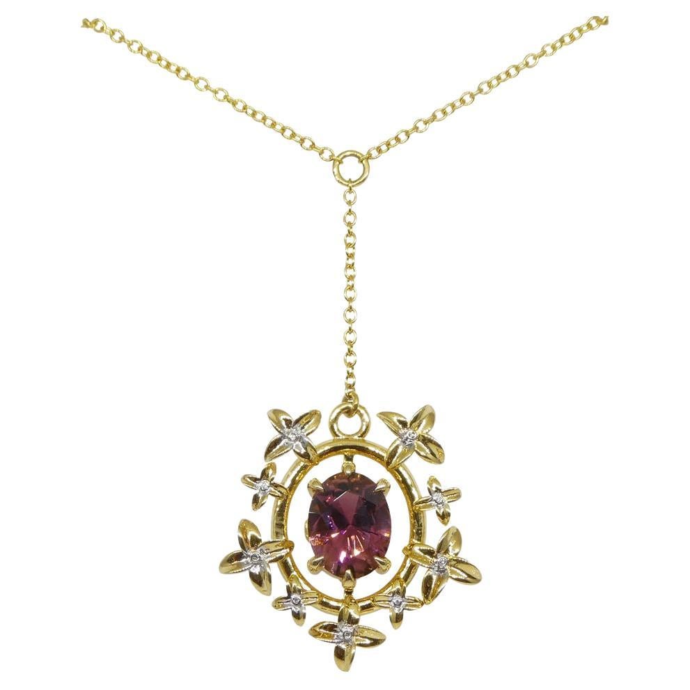 2.91ct Pink Tourmaline, Diamond Pendant set in 14k Yellow Gold, designed by Bell For Sale