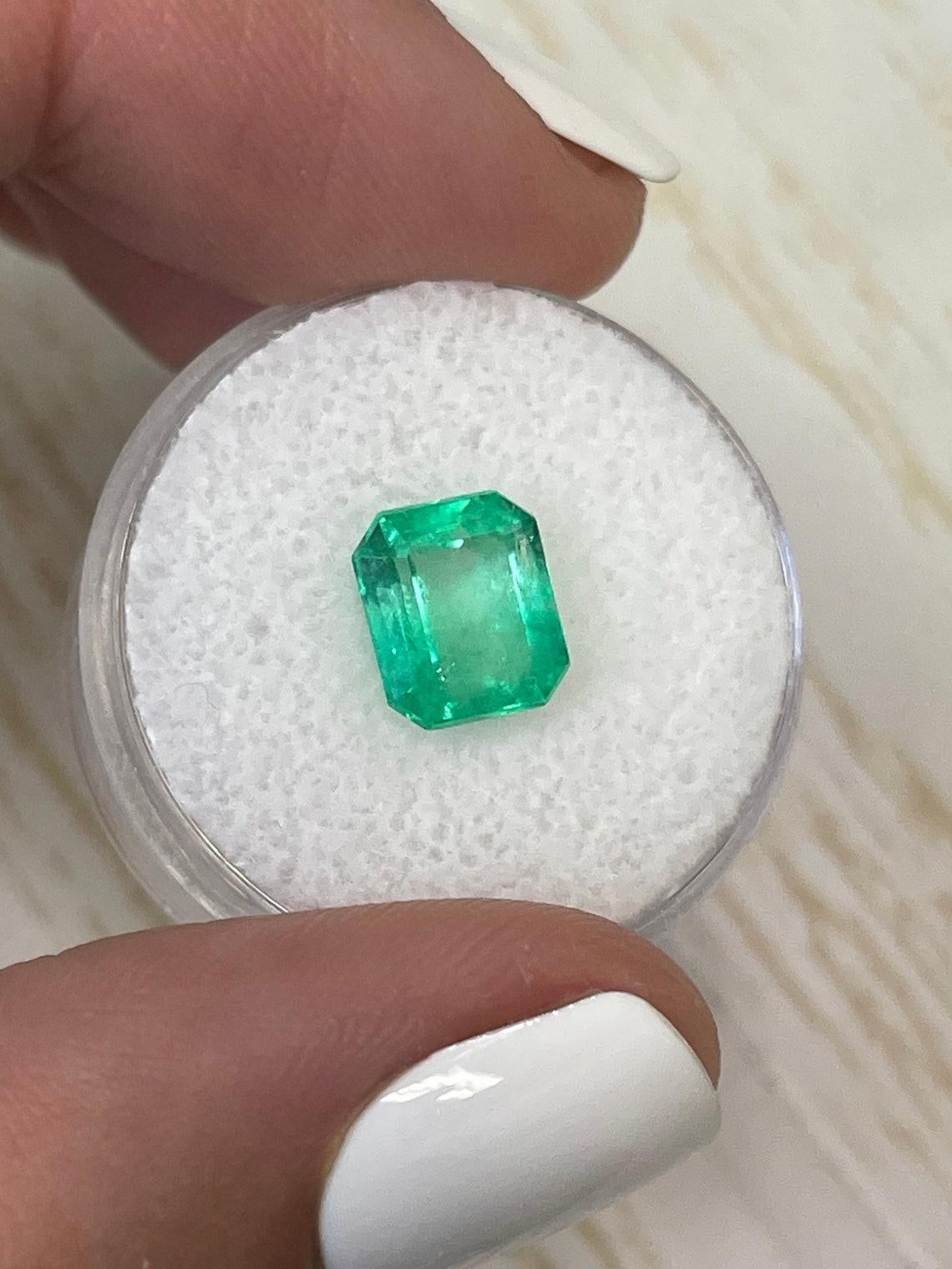 2.91ct Yellowish Green Emerald Cut Chivor Gem Genuine May Birthstone In New Condition For Sale In Jupiter, FL