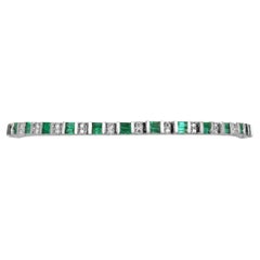 2.91tcw 14K Baguette Cut Vivid Green Emerald & Diamond Accent White Gold Bracele