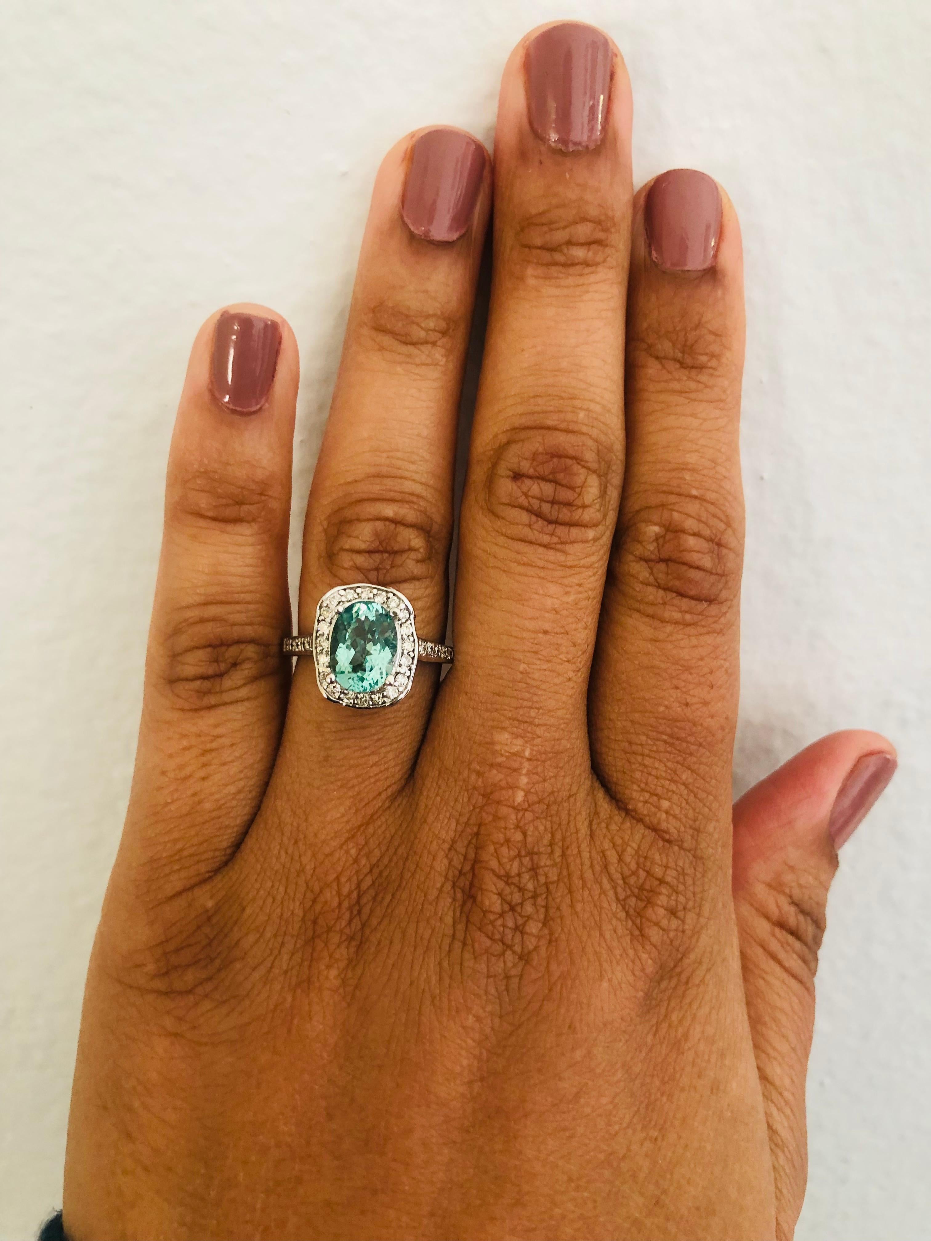 2.92 Carat Apatite Diamond 14 Karat White Gold Ring In New Condition For Sale In Los Angeles, CA