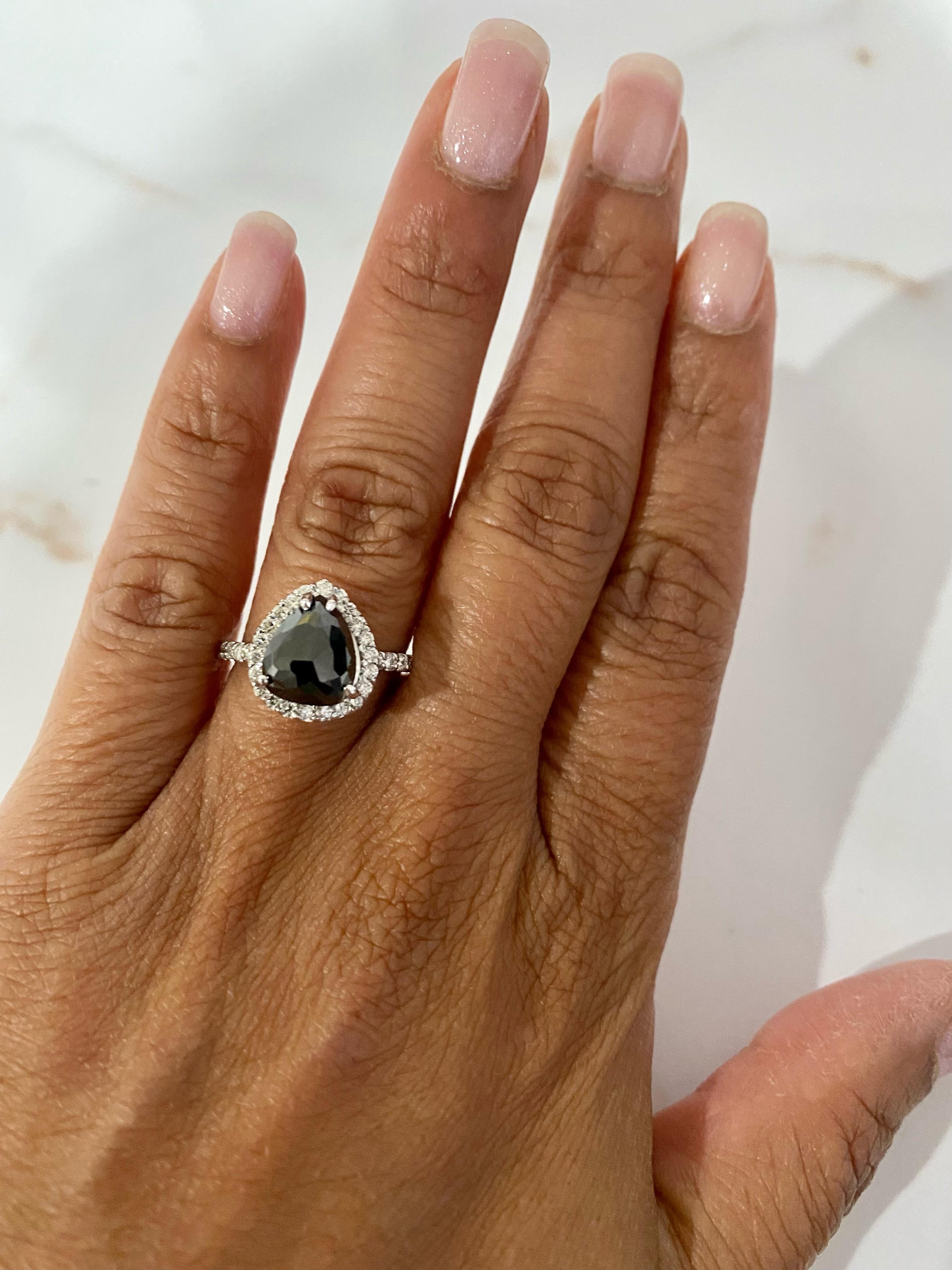 Contemporary 2.92 Carat Black and White Diamond Halo 14 Karat White Gold Engagement Ring