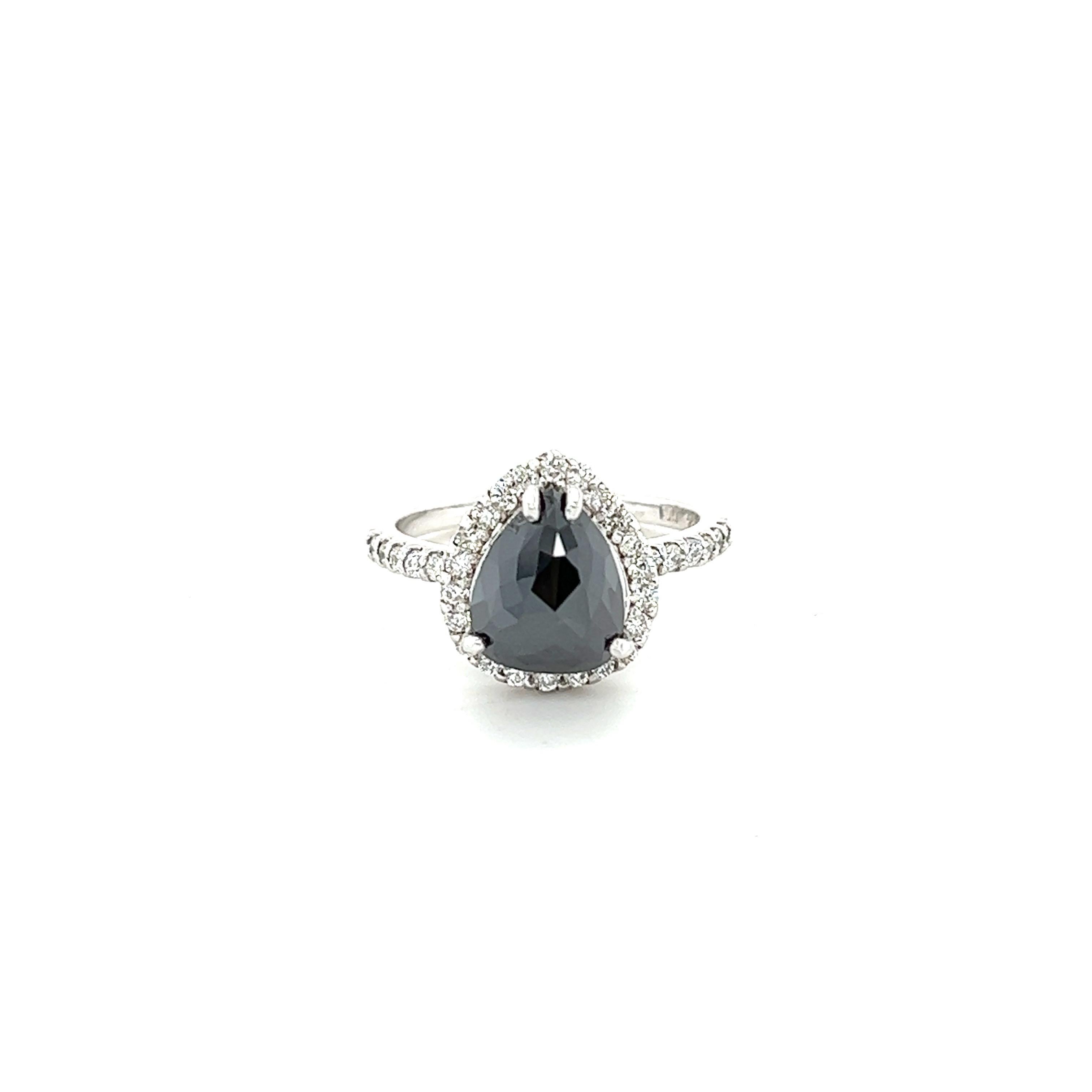 2.92 Carat Black and White Diamond Halo 14 Karat White Gold Engagement Ring In New Condition In Los Angeles, CA