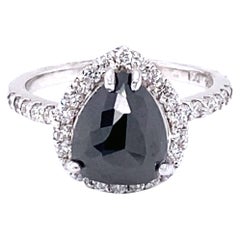 2.92 Carat Black and White Diamond Halo 14 Karat White Gold Engagement Ring