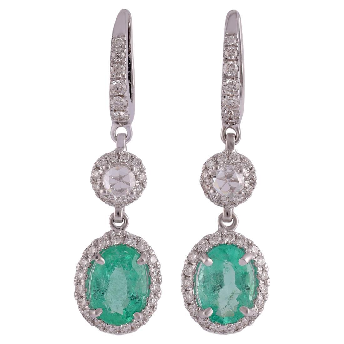 2.92 Carat Clear Zambian Emerald & Diamond Classic Earring in 18K gold For Sale