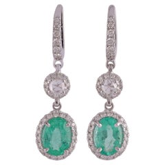 2.92 Carat Clear Zambian Emerald & Diamond Classic Earring in 18K gold