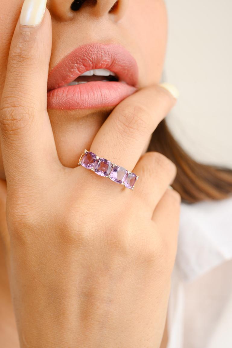 For Sale:  2.92 Carat Cushion Amethyst & Diamond Half Band Ring in 18k Solid Rose Gold 18