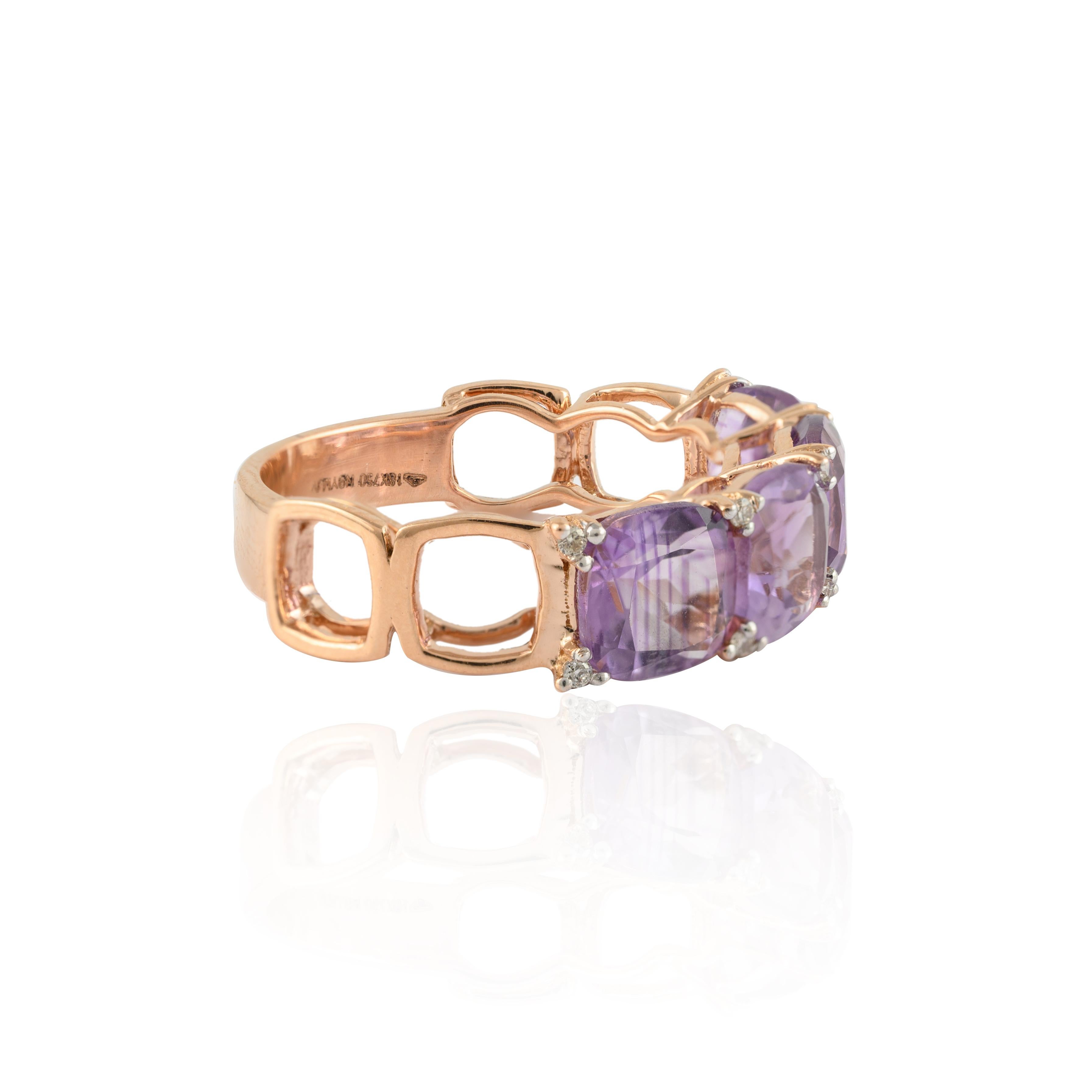 For Sale:  2.92 Carat Cushion Amethyst & Diamond Half Band Ring in 18k Solid Rose Gold 5