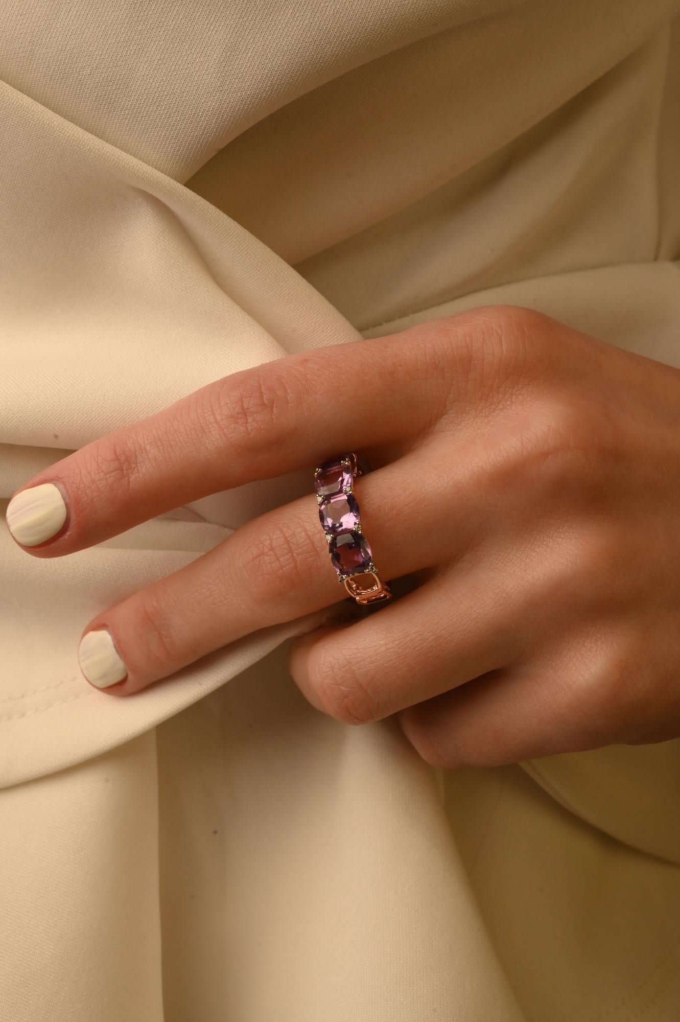 For Sale:  2.92 Carat Cushion Amethyst & Diamond Half Band Ring in 18k Solid Rose Gold 4