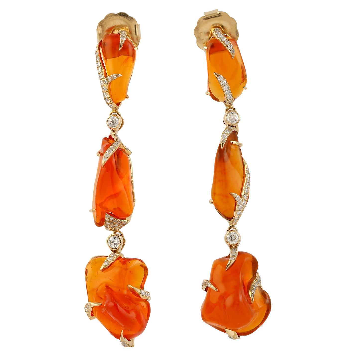 Delicate Opal Threaders Orange Opal Nuggets October Birthstone 14K Gold FillU Threaders Raw Mexican Fire Opal Threader Earrings 