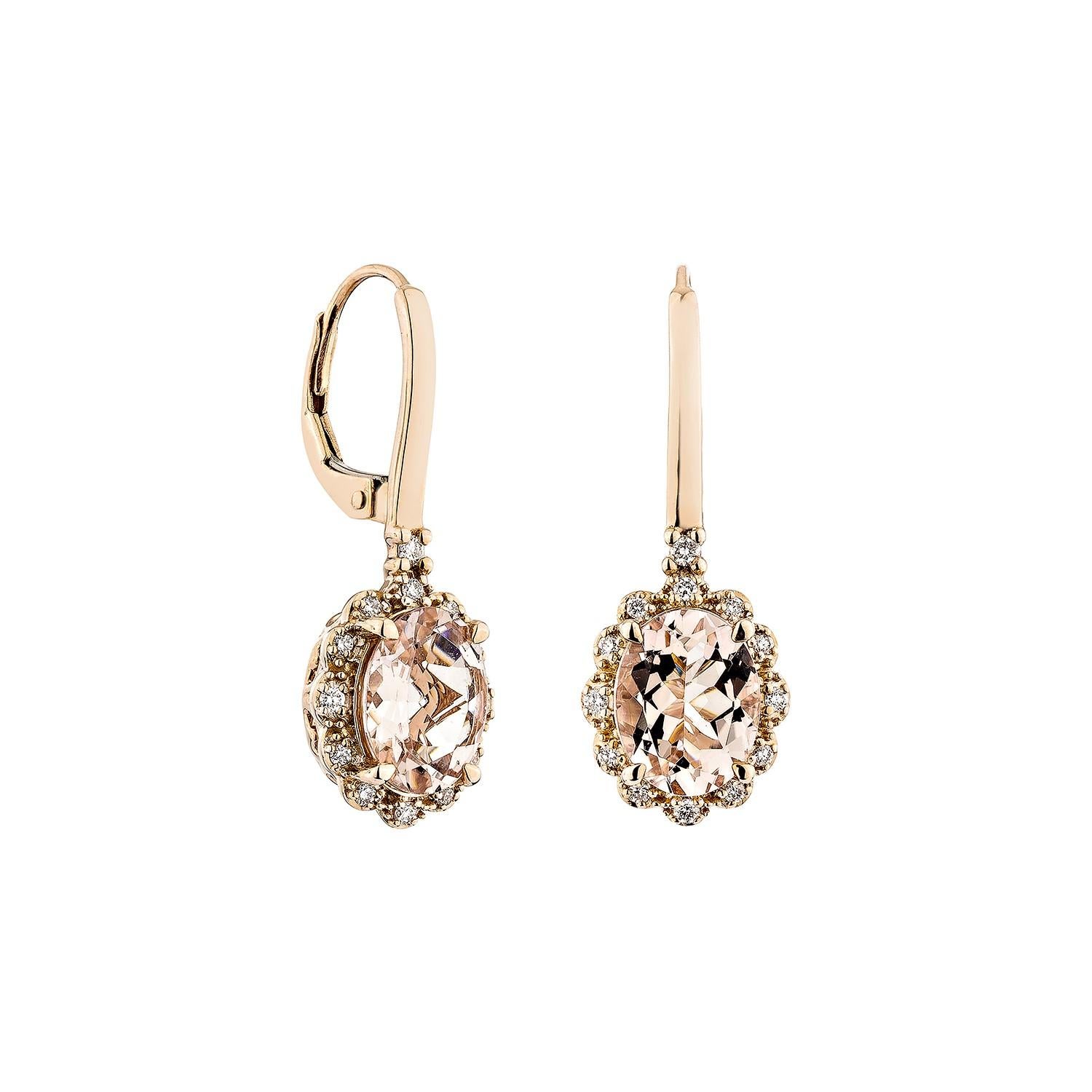 This collection includes a range of Morganite, which is a symbol of love and relationships, making it an excellent choice for a variety of applications. Accented with White Diamonds these Earrings are made in Rose Gold and present a classic yet