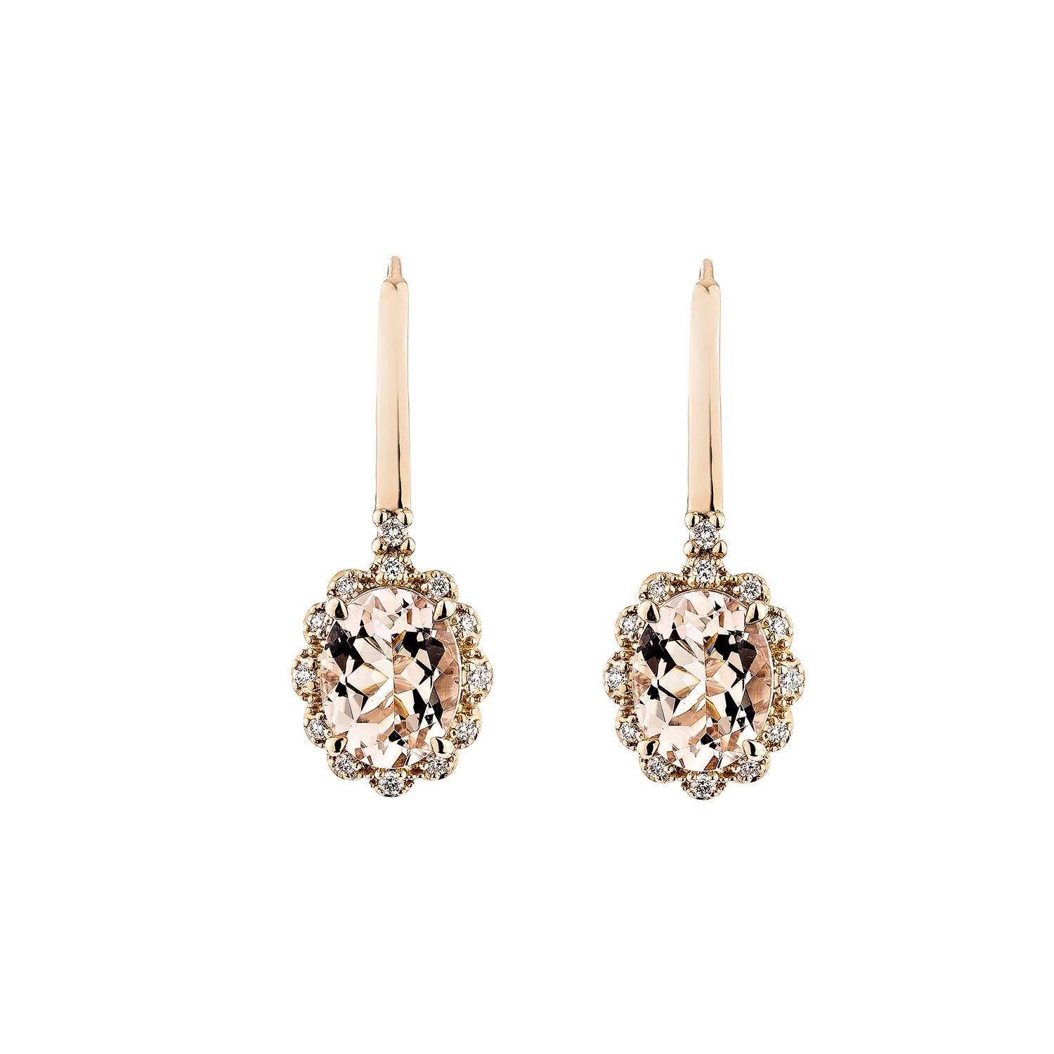 Contemporain Boucles d'oreilles pendantes en or rose 18 carats avec Morganite de 2,92 carats et diamants blancs en vente