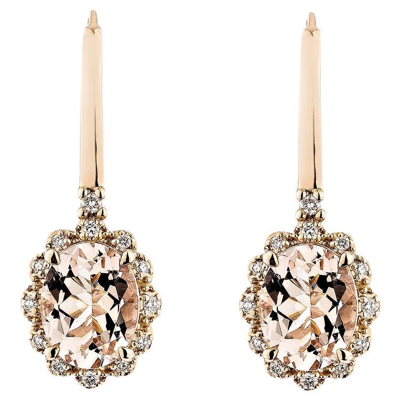 2.92 Carat Morganite Drop Earring in 18Karat Rose Gold with White Diamond. For Sale