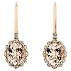 Boucles d'oreilles pendantes en or rose 18 carats avec Morganite de 2,92 carats et diamants blancs