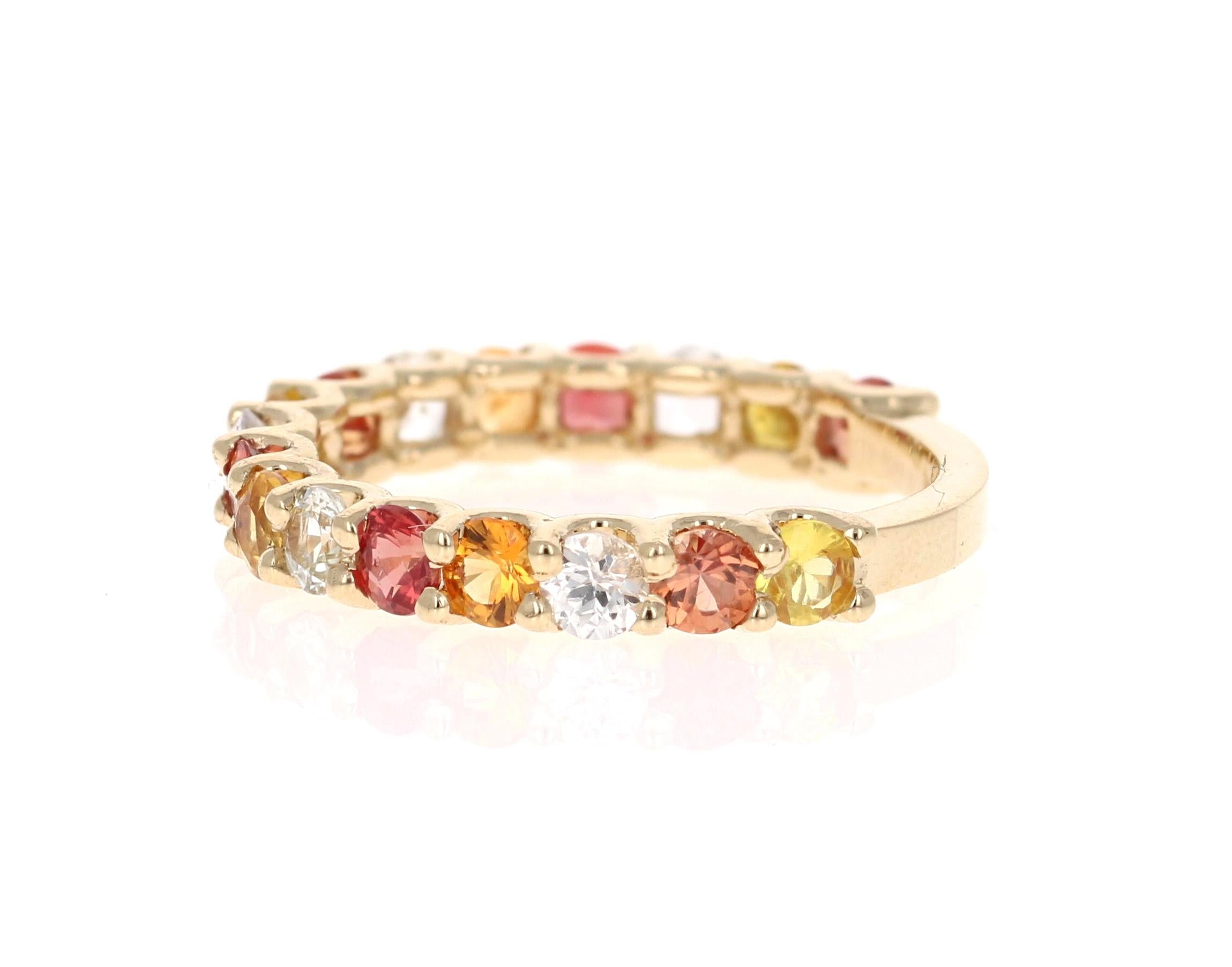 Contemporary Multi Color Sapphire Yellow Gold Stackable Band For Sale