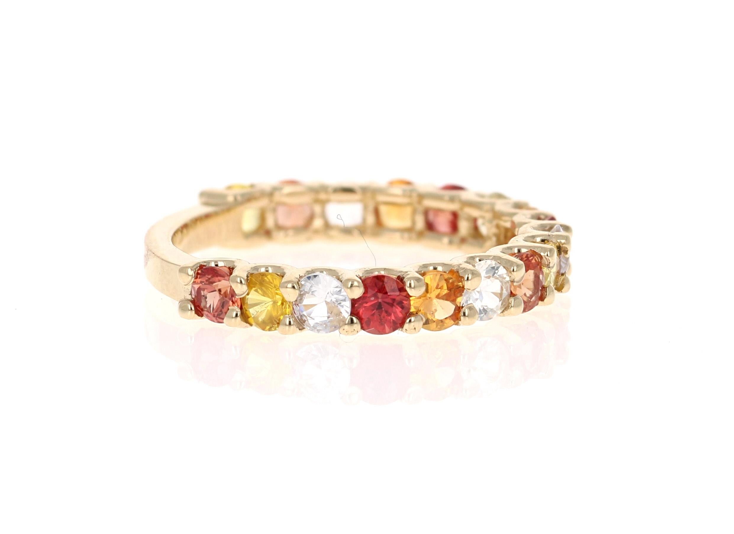 Round Cut Multi Color Sapphire Yellow Gold Stackable Band For Sale