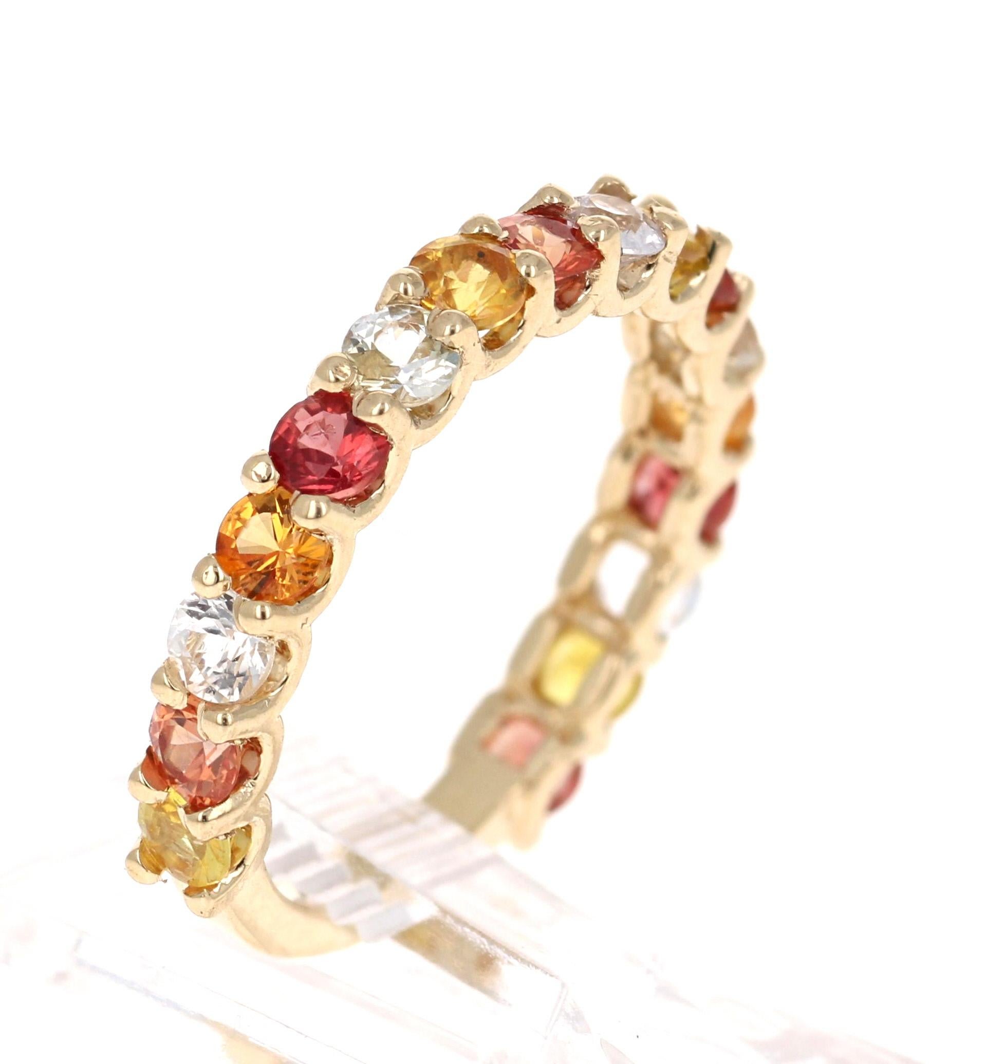 Multi Color Sapphire Yellow Gold Stackable Band In New Condition For Sale In Los Angeles, CA