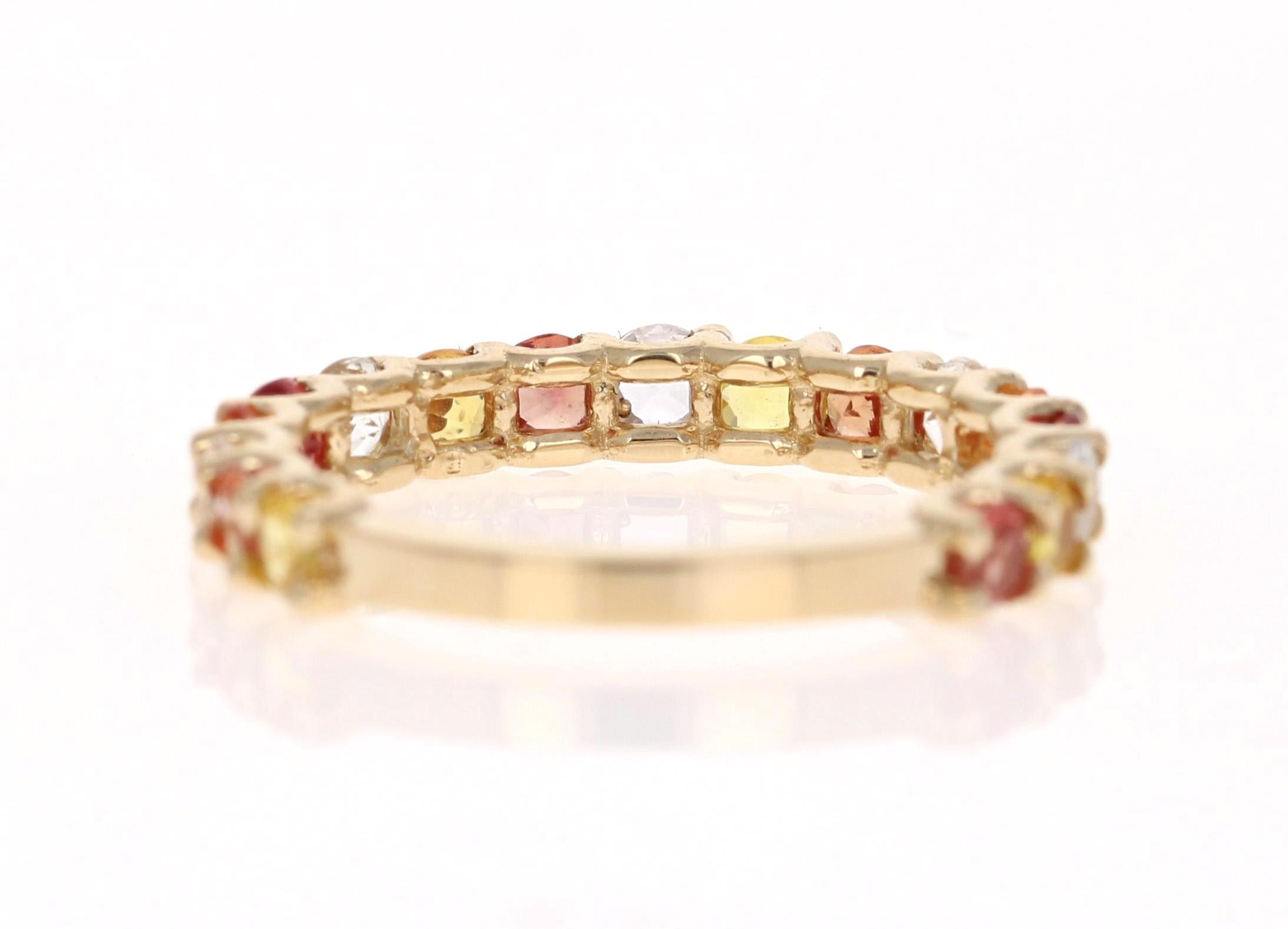Women's Multi Color Sapphire Yellow Gold Stackable Band For Sale