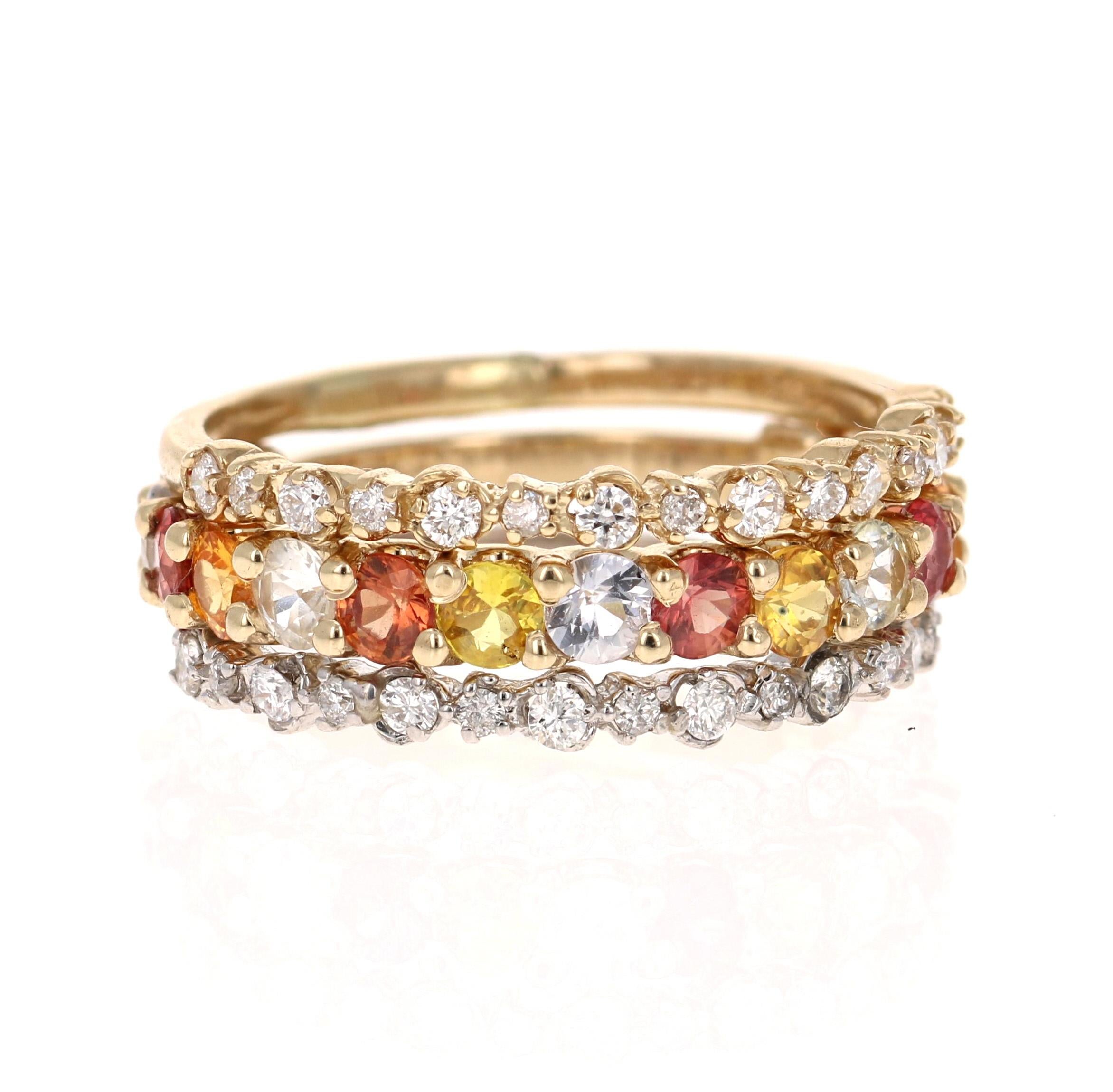 Multi Color Sapphire Yellow Gold Stackable Band For Sale 2