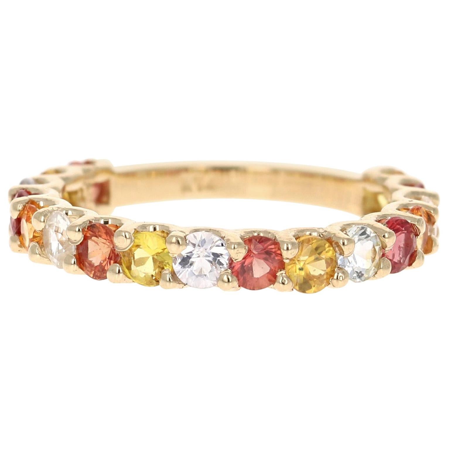 Multi-Color Sapphire Yellow Gold Stackable Band