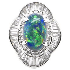 2.92 Carat Natural Australian Black Opal and Diamond Ring Set in Platinum