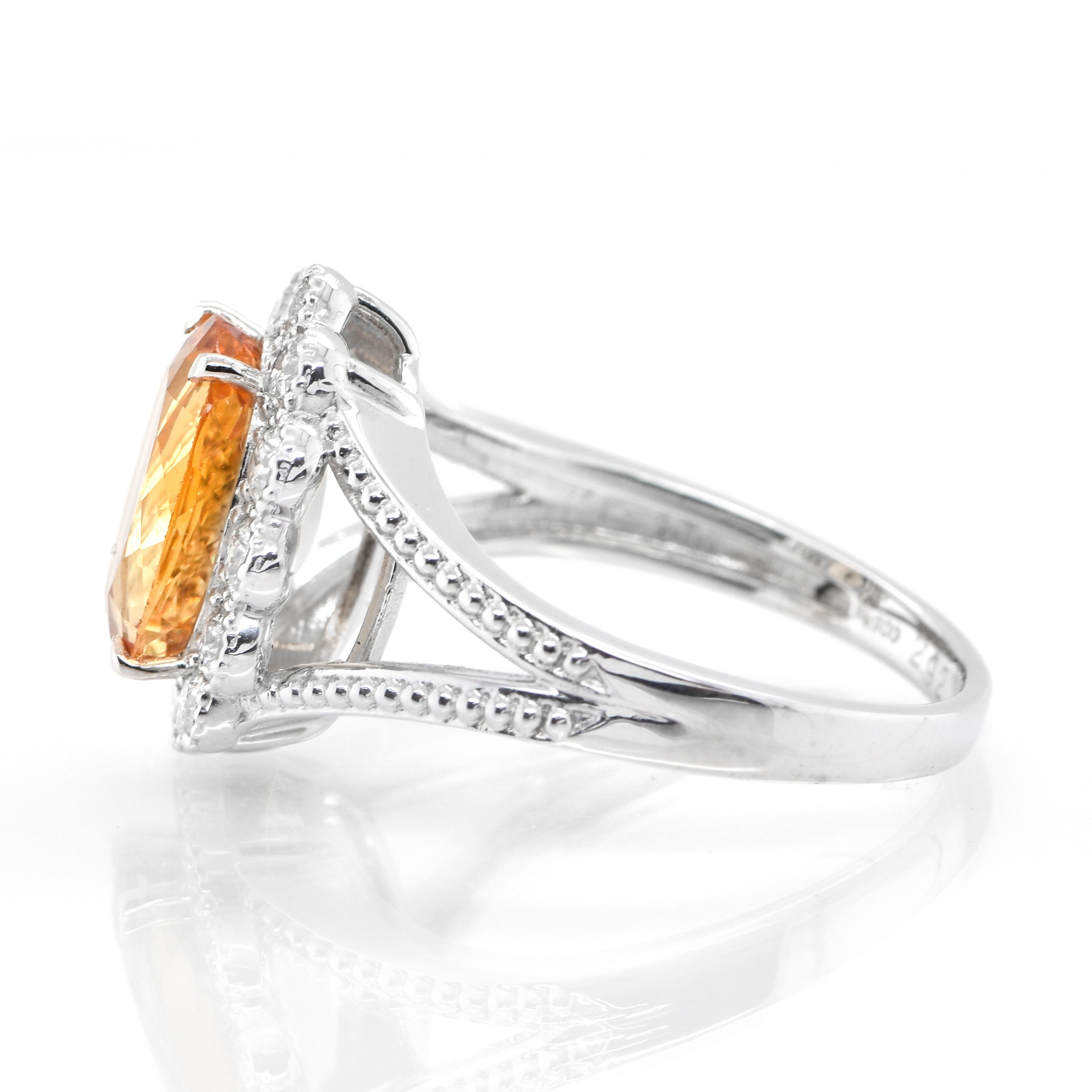 Modern 2.92 Carat Natural Imperial Topaz and Diamond Ring Set in Platinum