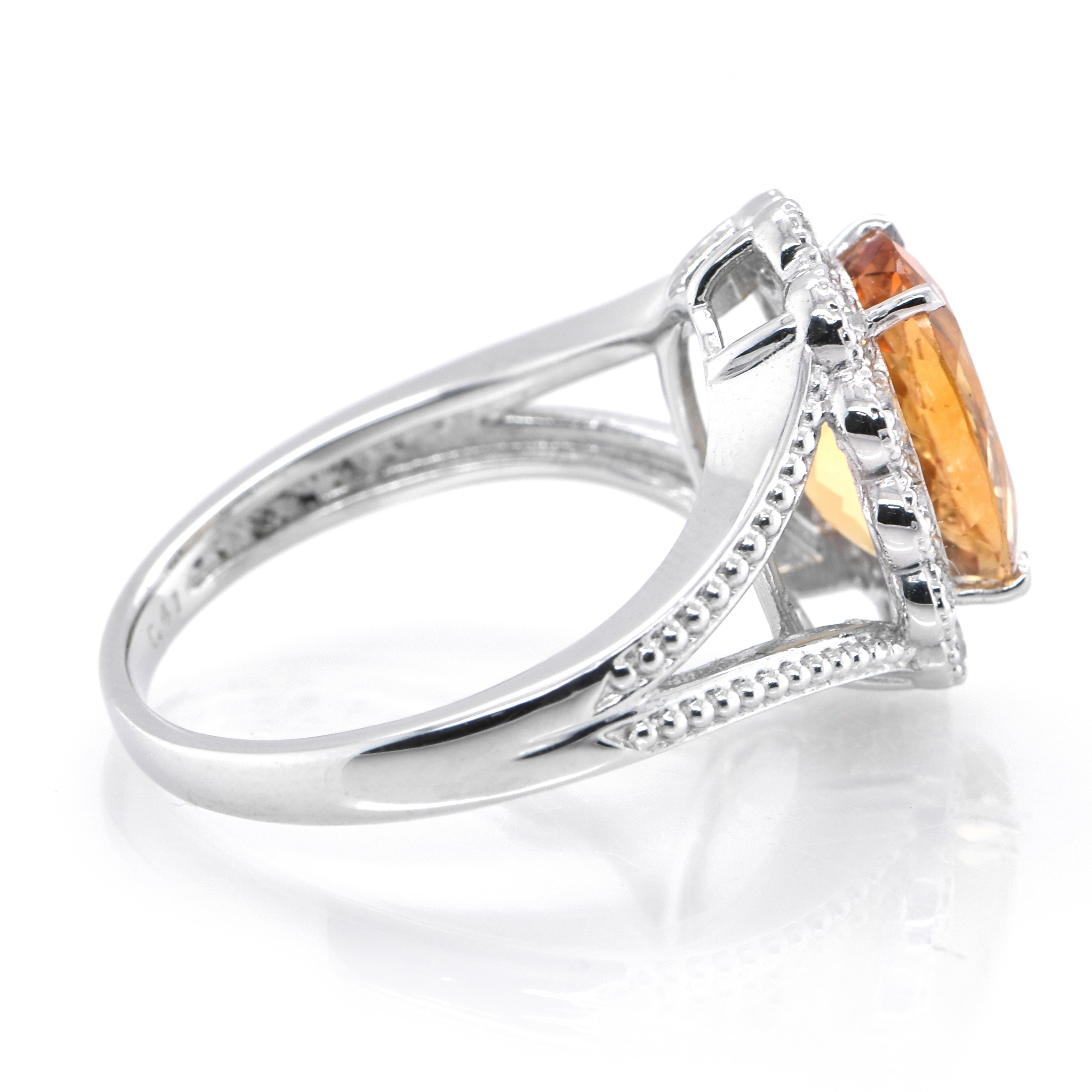 Oval Cut 2.92 Carat Natural Imperial Topaz and Diamond Ring Set in Platinum