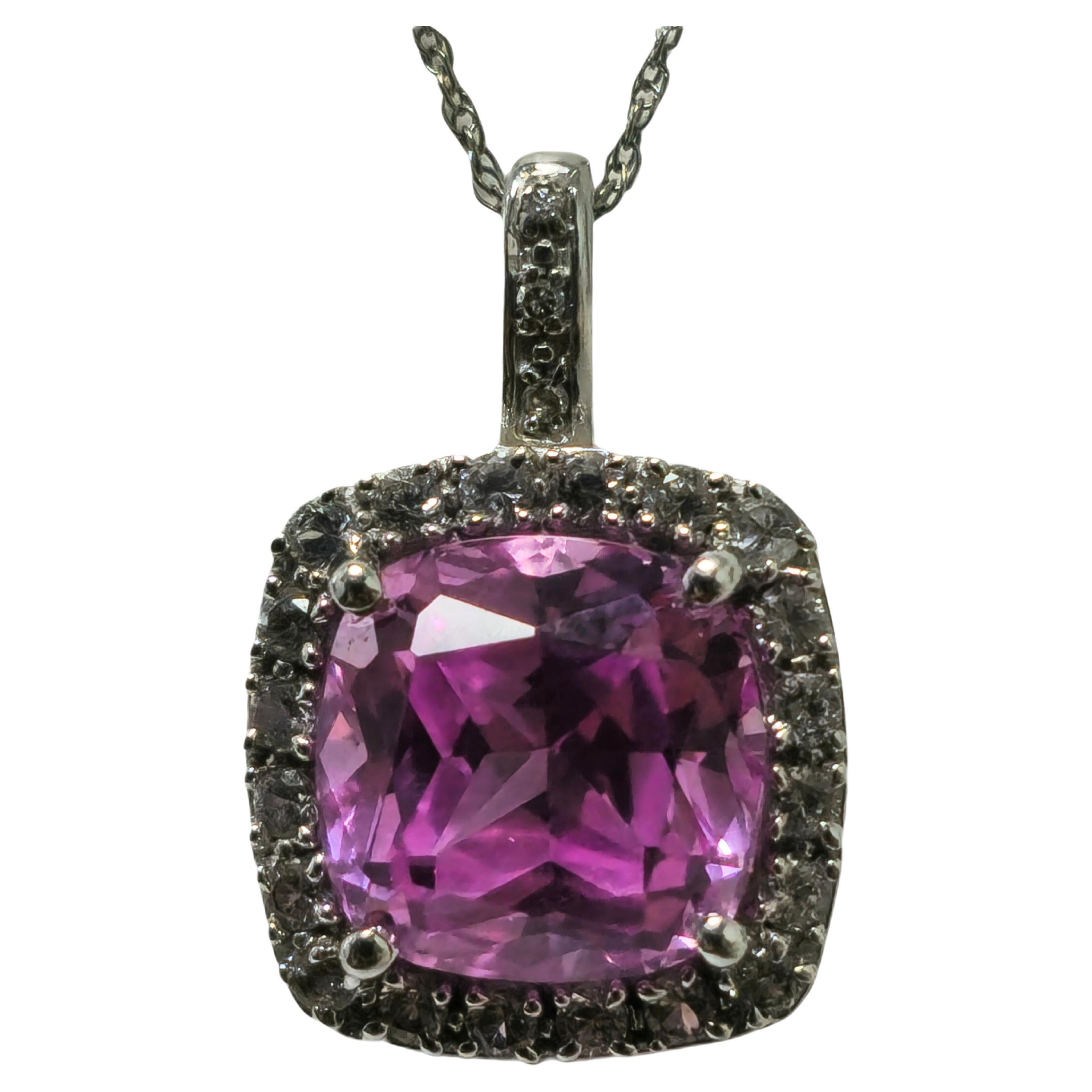 2.92 Carat Natural Pink Sapphire & Diamond Pendant For Womens 
