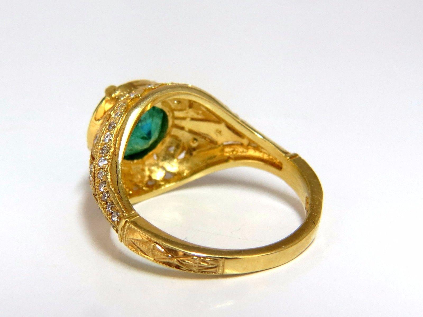 2.92 Carat Natural Round Emerald Diamond Ring 14 Karat Venetian Mod 1