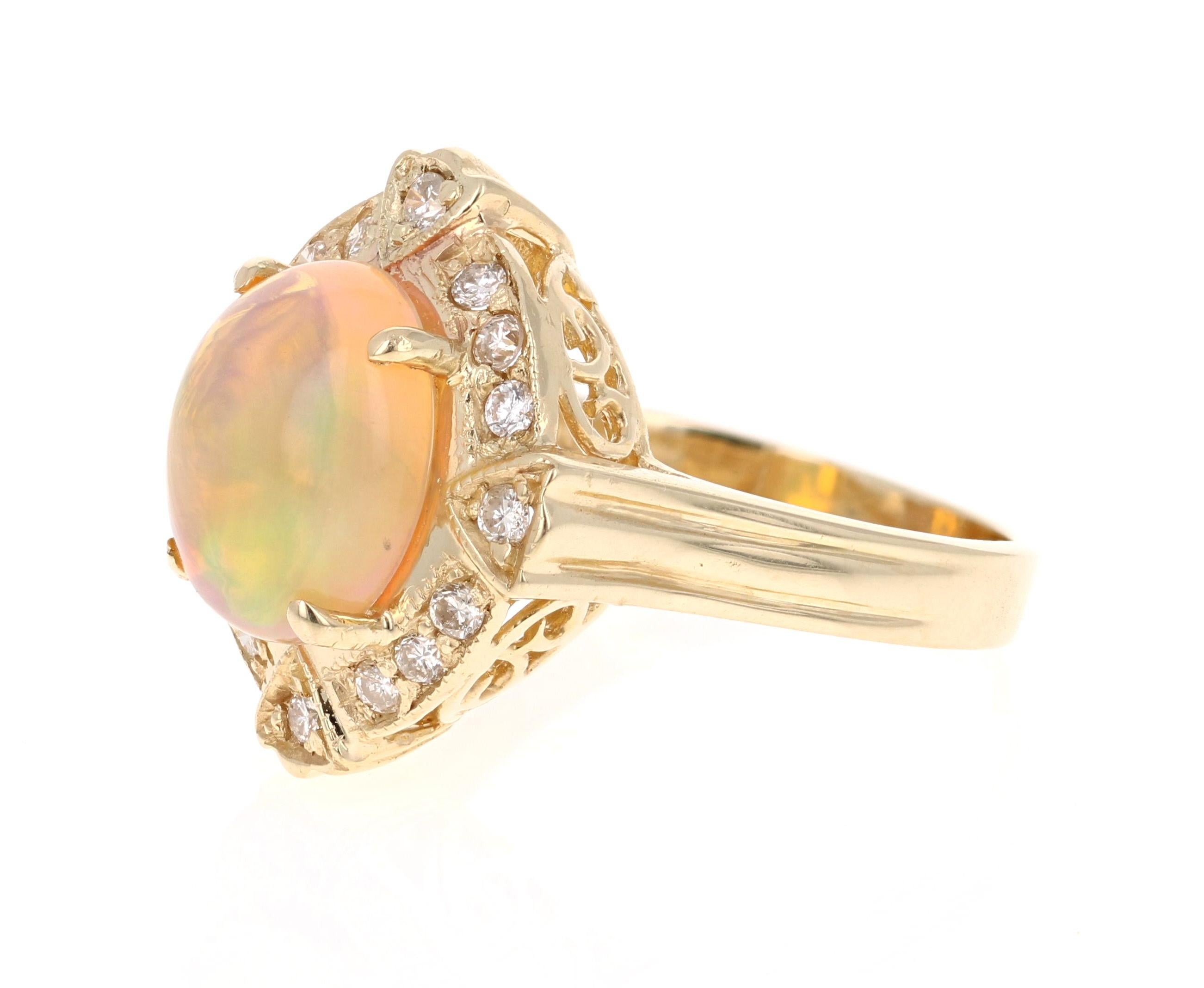 2,92 Karat Opal Diamant 14 Karat Gelbgold Ring (Zeitgenössisch)