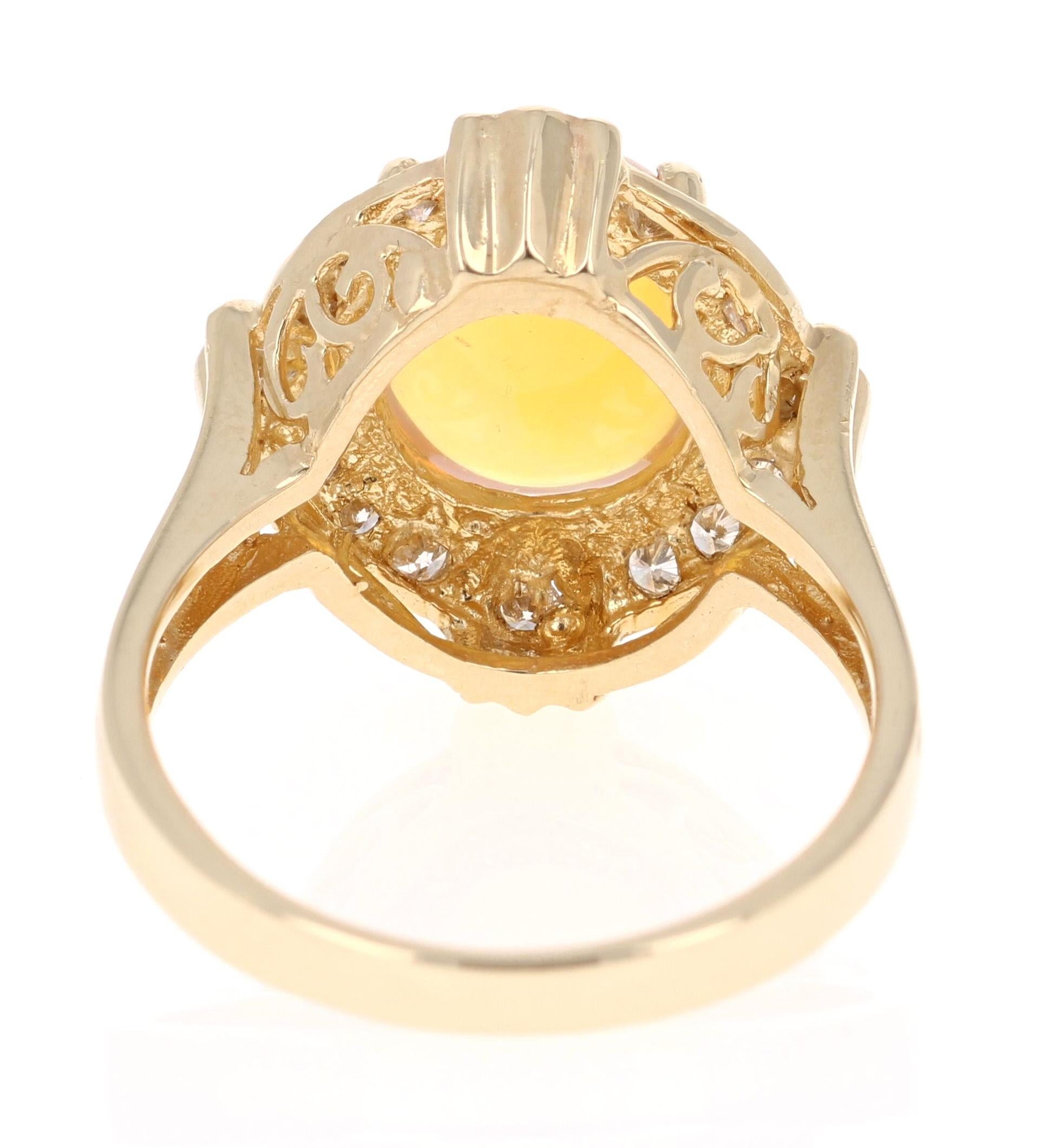Oval Cut 2.92 Carat Opal Diamond 14 Karat Yellow Gold Ring