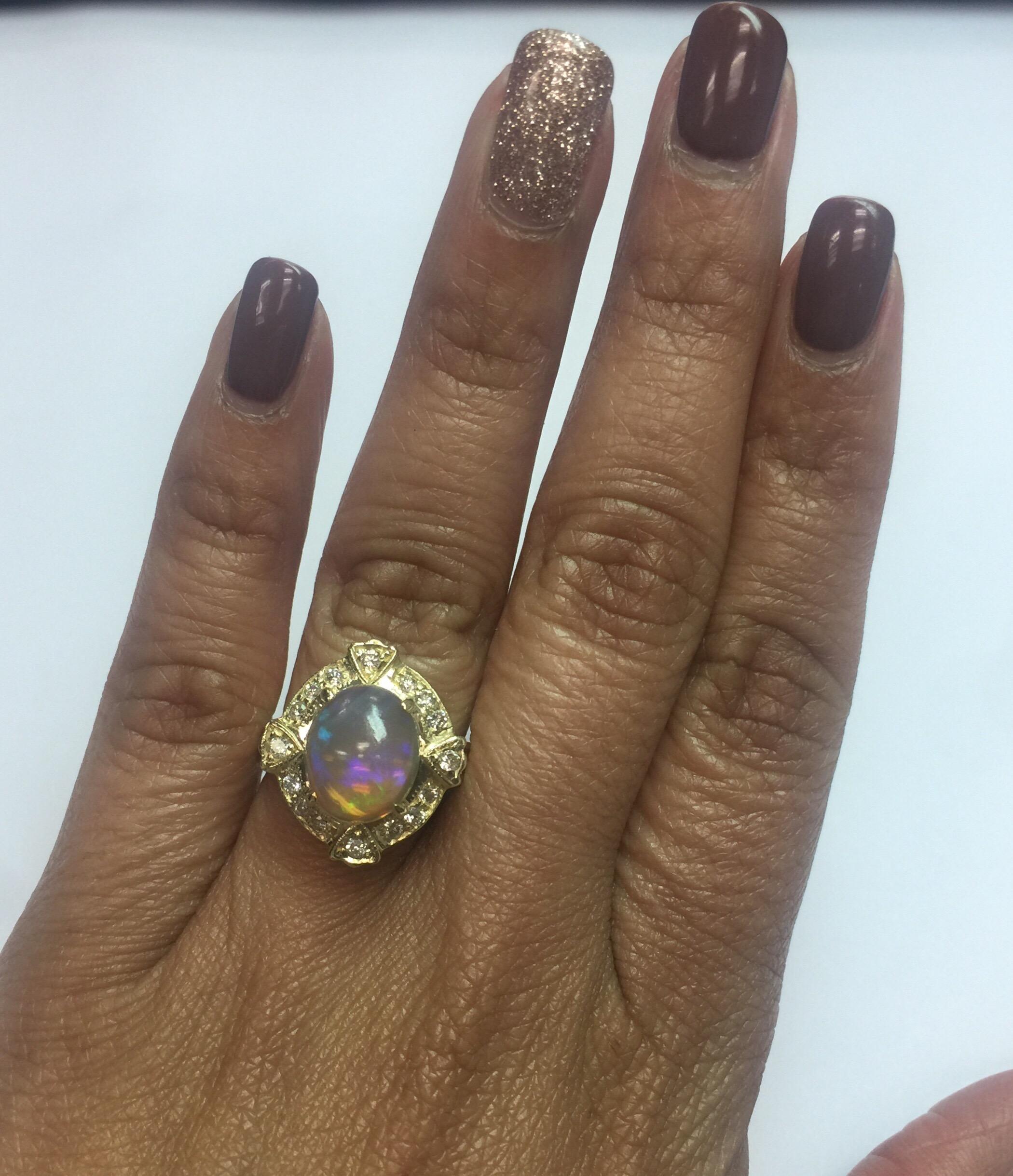 2,92 Karat Opal Diamant 14 Karat Gelbgold Ring im Zustand „Neu“ in Los Angeles, CA