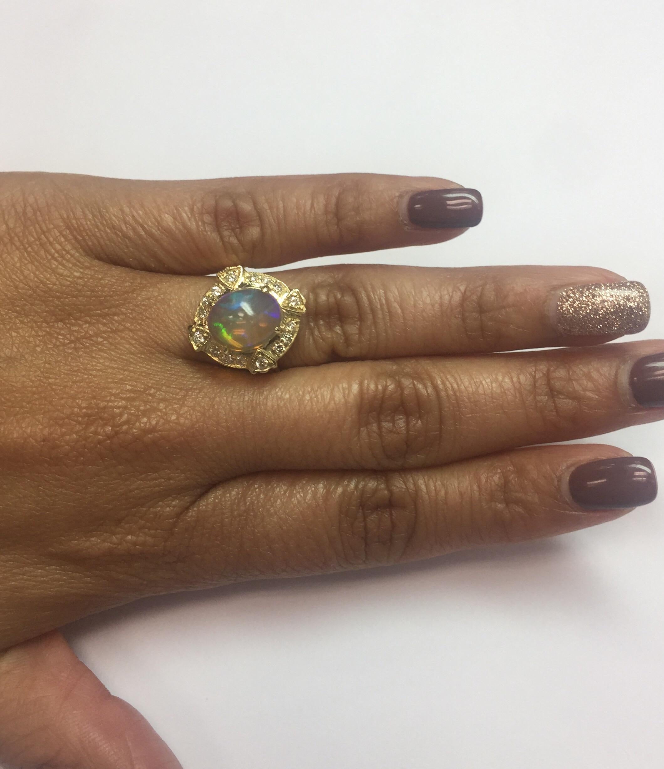 2,92 Karat Opal Diamant 14 Karat Gelbgold Ring Damen