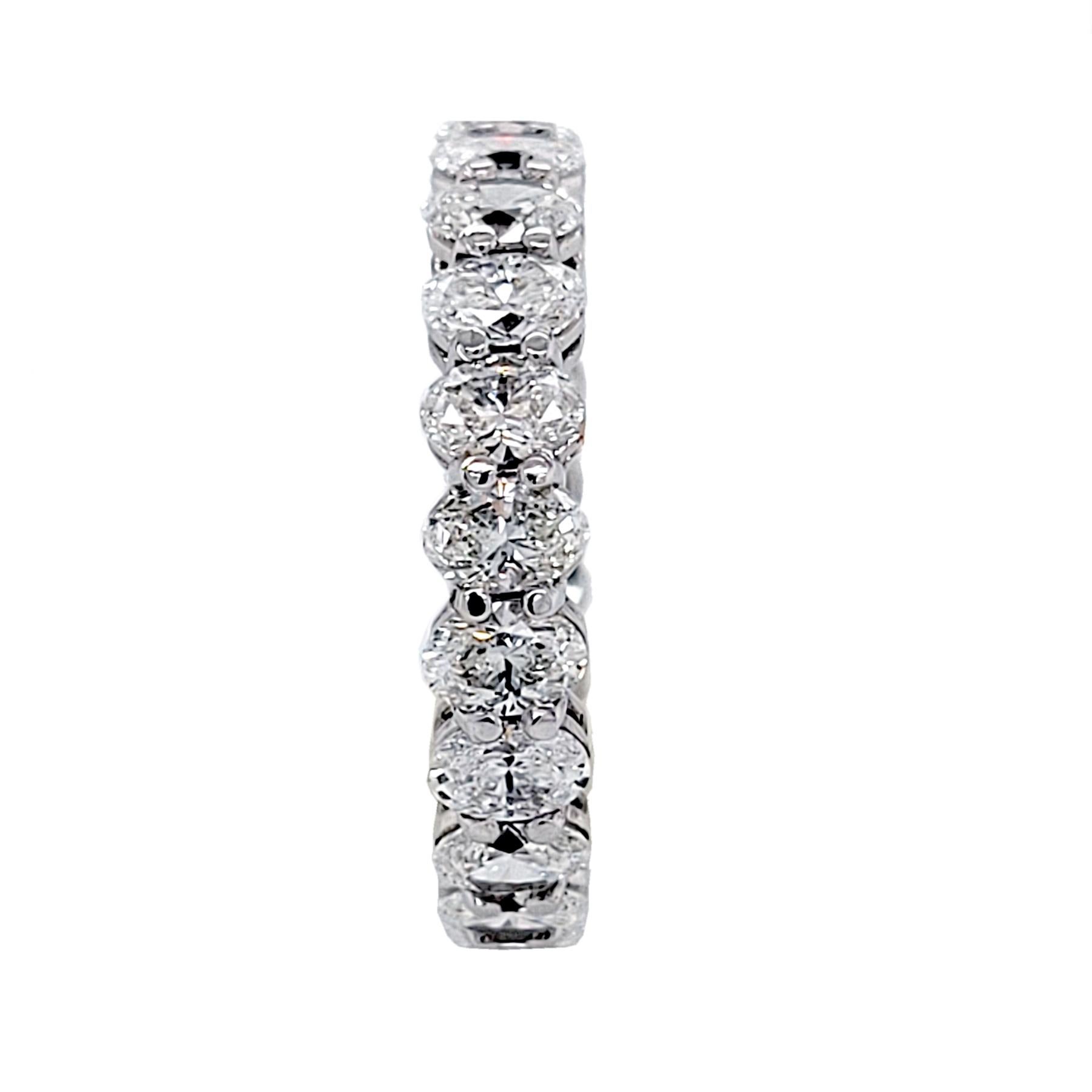 This beautiful Eternity Ring is made of 18K Gold with 21 perfectly matched (VS/E-F)  Oval Brilliant Diamonds Set in Shared Prong Mode.
Total Weight of diamonds: 2.92 Ct 
Total Weight of the Ring:  18K Gold, 3.50 Gr
Ring Size: 6.25