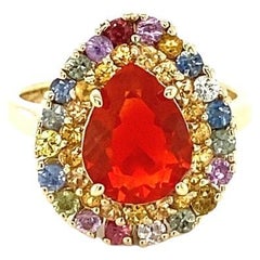 2.92 Carat Pear Cut Natural Fire Opal Sapphire Yellow Gold Cocktail Ring