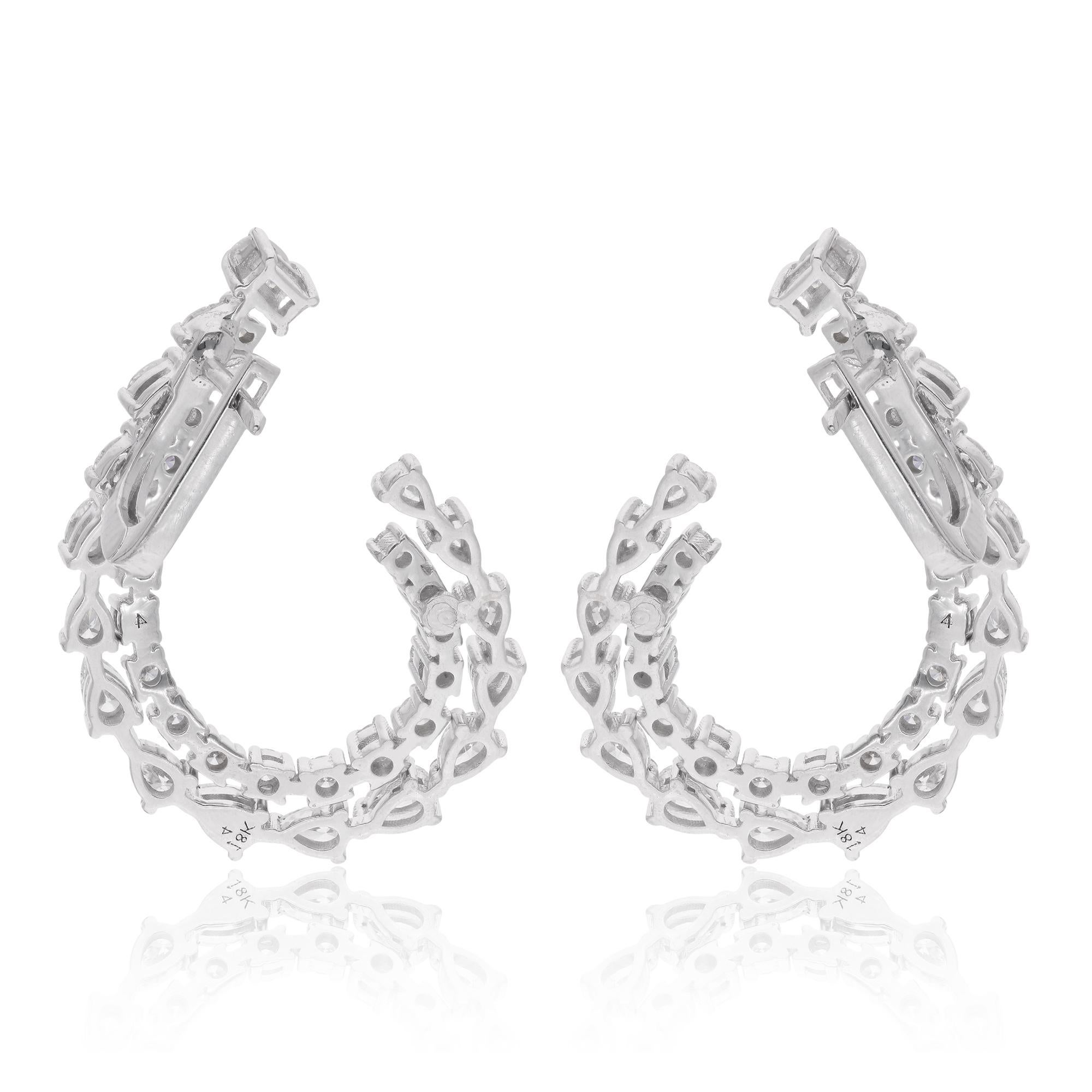 Pear Cut 2.92 Carat Pear & Round Diamond Earrings 14 Karat White Gold Handmade Jewelry For Sale
