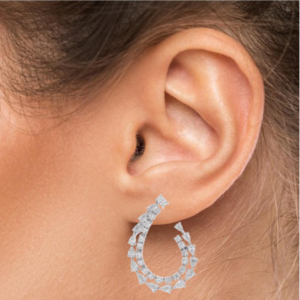 Women's 2.92 Carat Pear & Round Diamond Earrings 14 Karat White Gold Handmade Jewelry For Sale