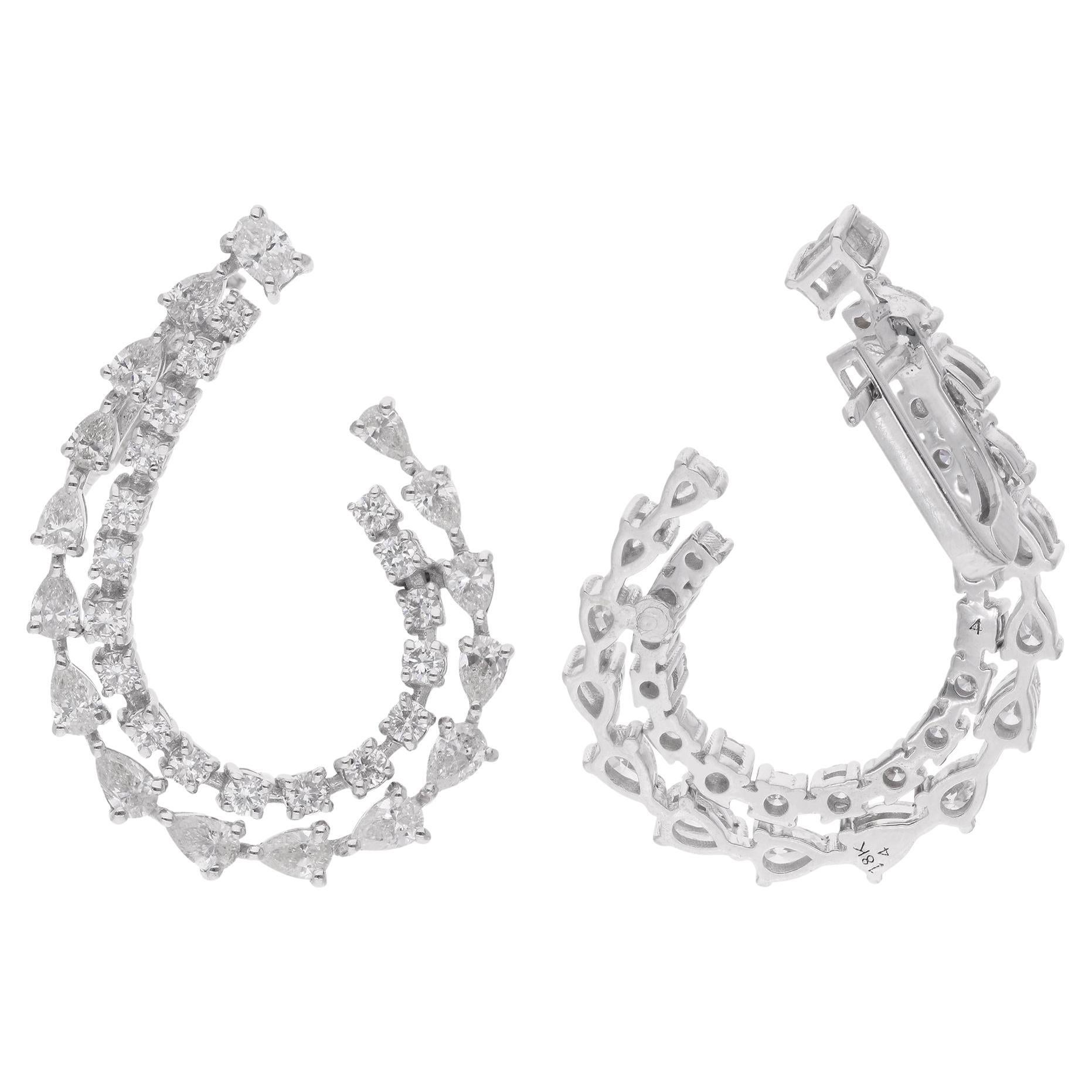 2.92 Carat Pear & Round Diamond Earrings 14 Karat White Gold Handmade Jewelry For Sale