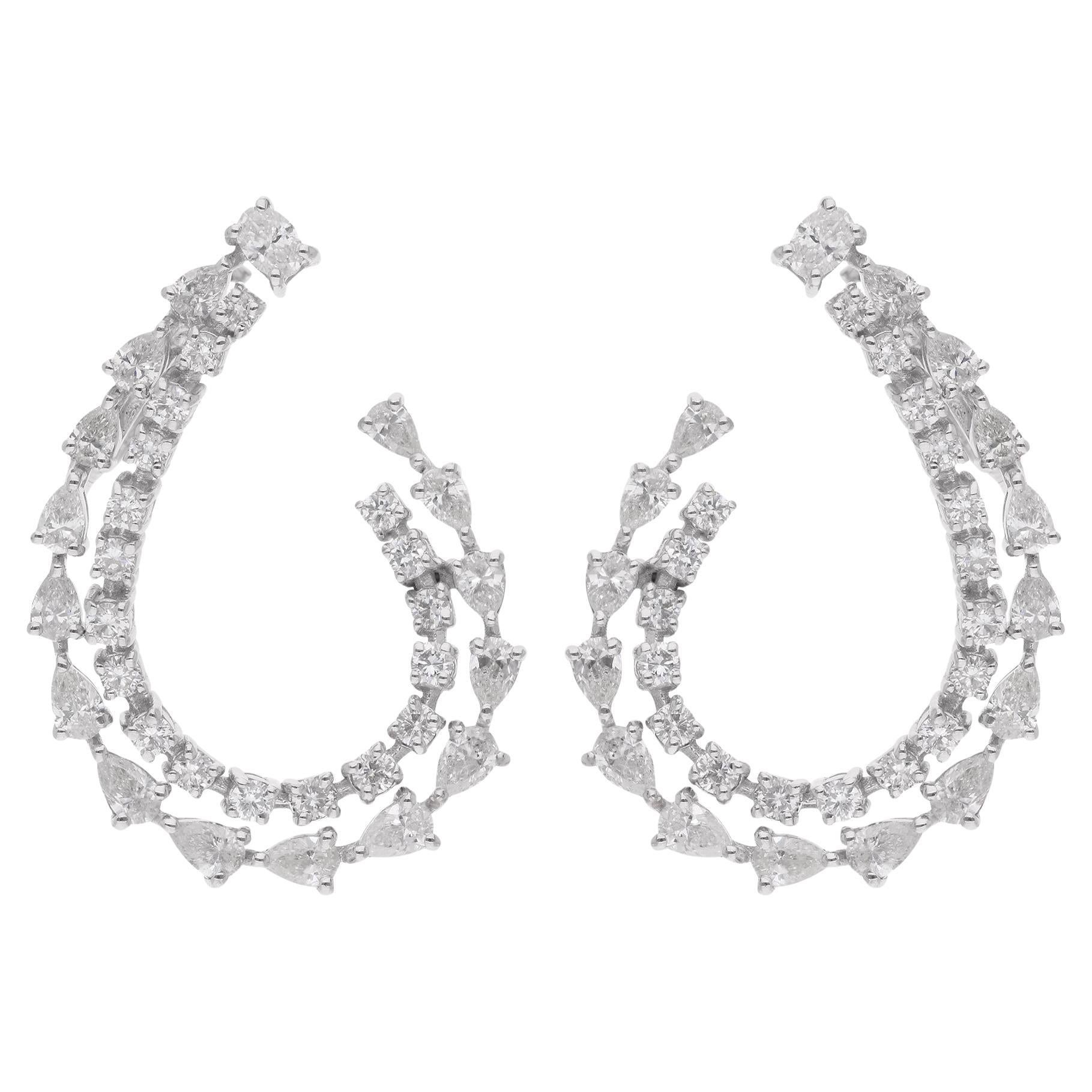 2.92 Carat Pear 
Round Diamond Earrings 14 Karat White Gold Handmade Jewelry For Sale