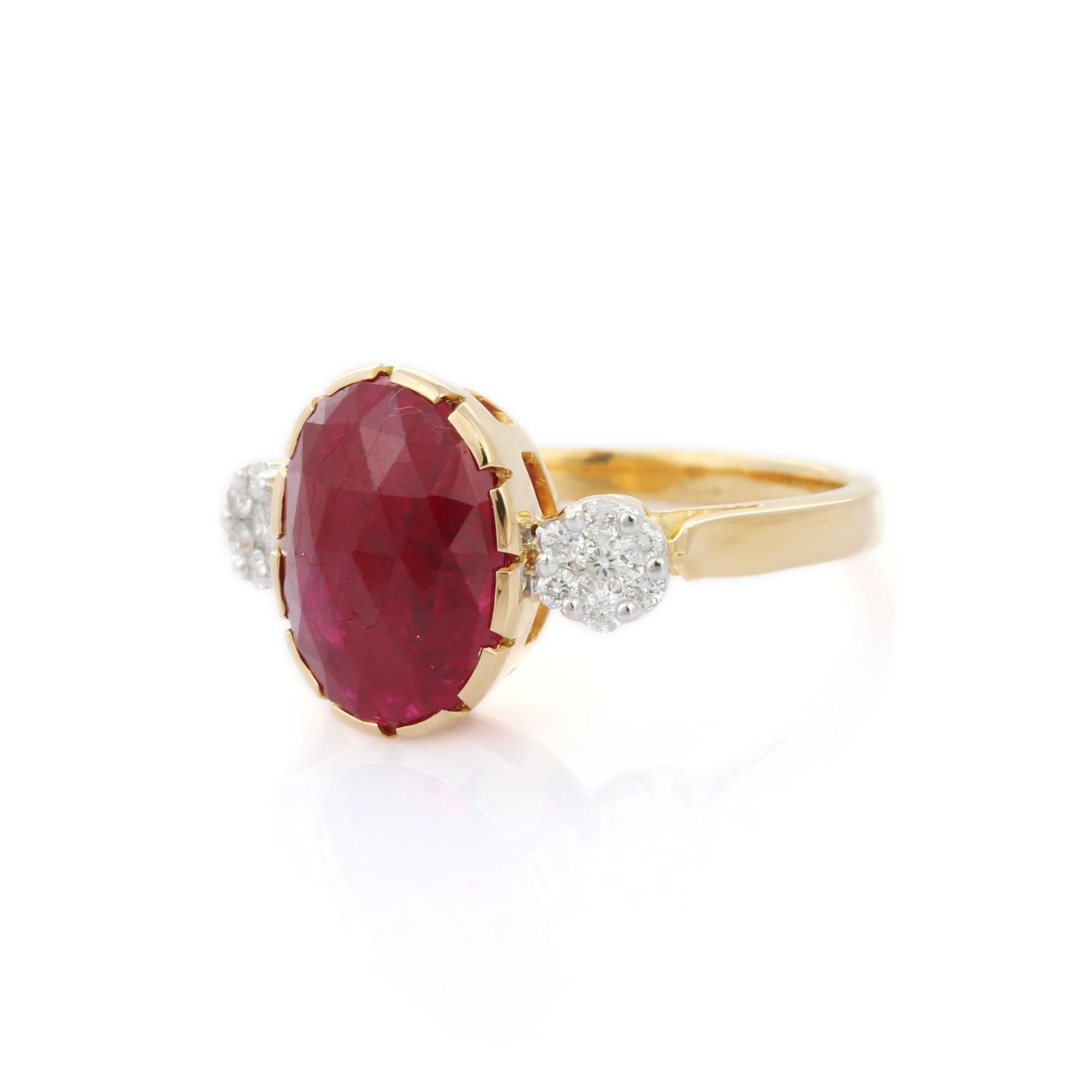 For Sale:  2.92 Carat Red Ruby and Diamond Engagement Ring in 18K Yellow Gold  3
