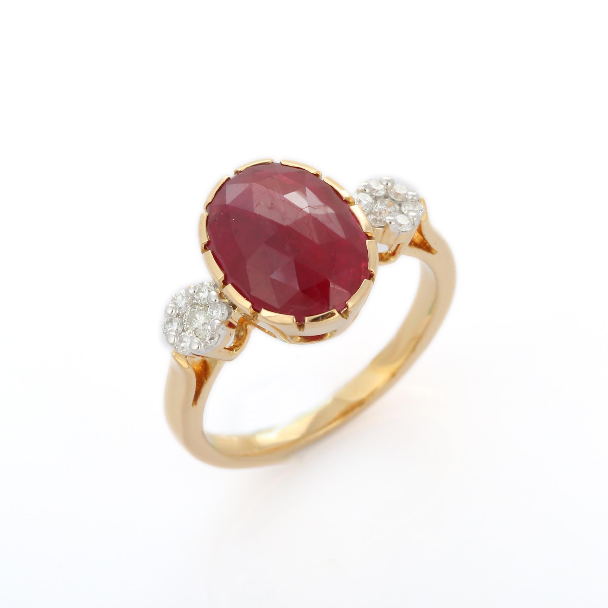 For Sale:  2.92 Carat Red Ruby and Diamond Engagement Ring in 18K Yellow Gold  7