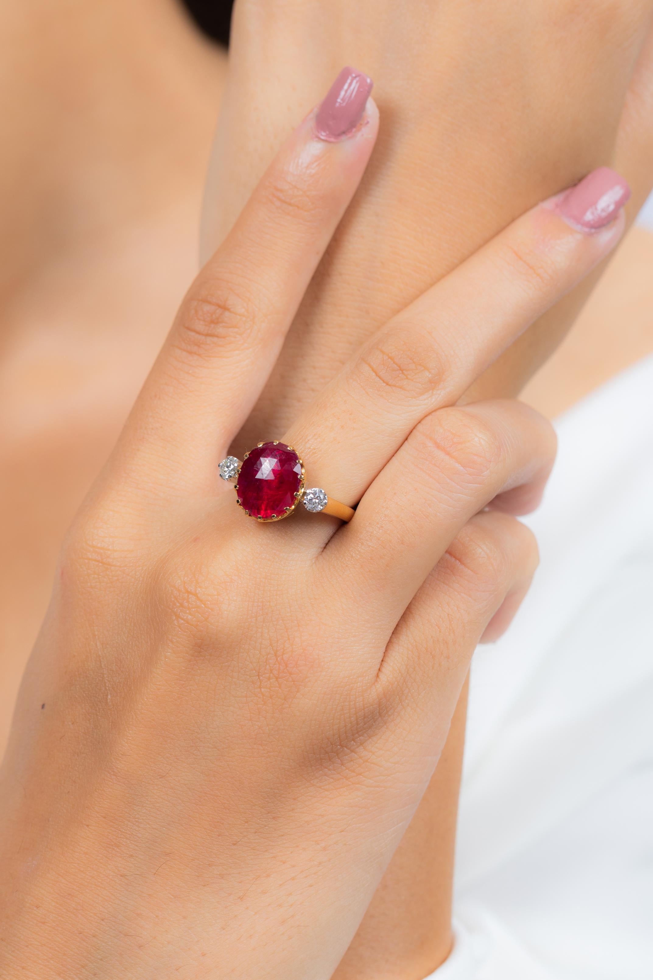 For Sale:  2.92 Carat Red Ruby and Diamond Engagement Ring in 18K Yellow Gold 4