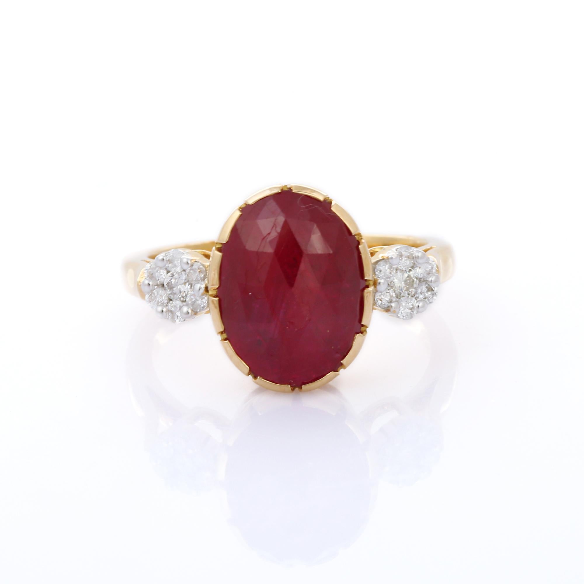 For Sale:  2.92 Carat Red Ruby and Diamond Engagement Ring in 18K Yellow Gold  10