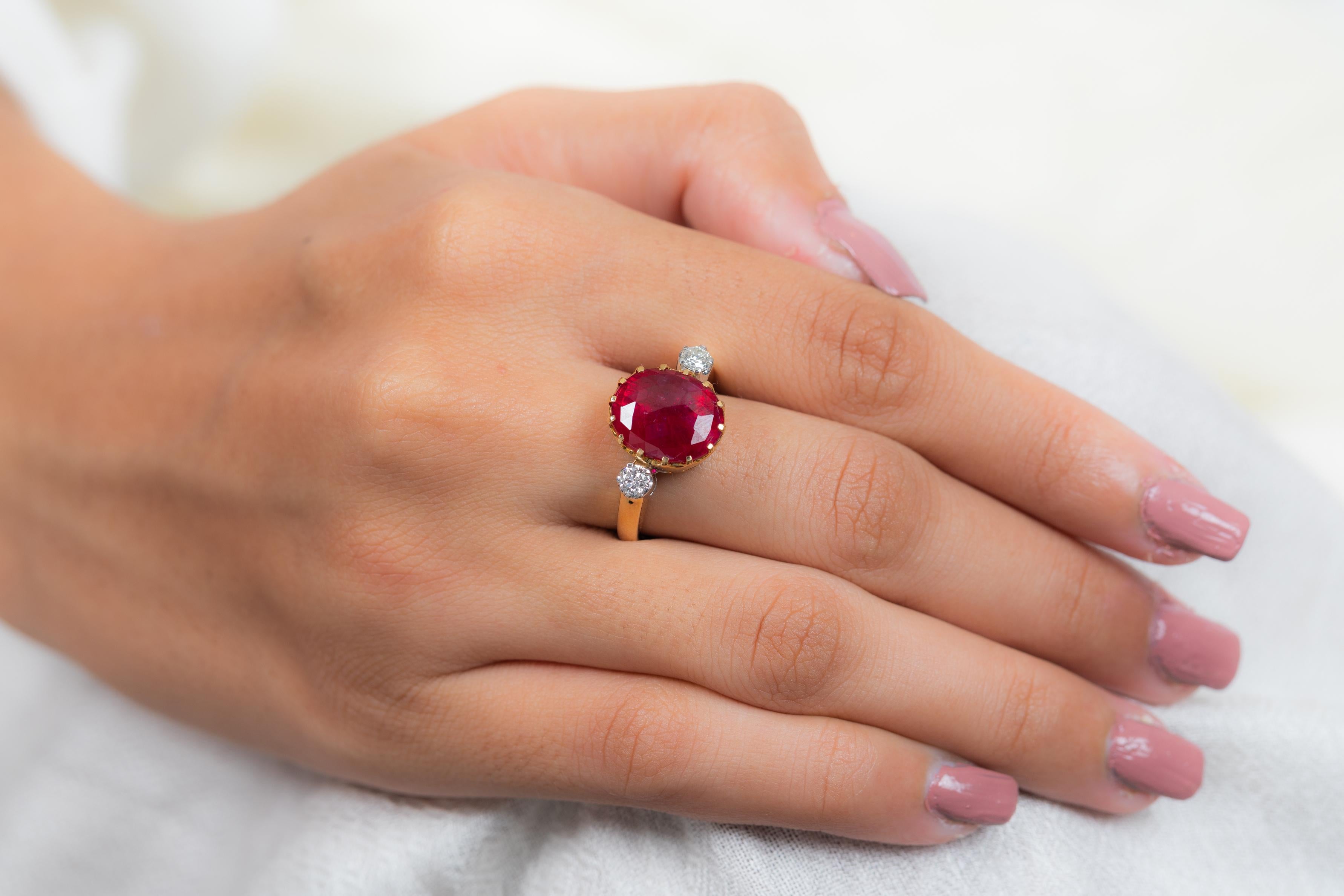 For Sale:  2.92 Carat Red Ruby and Diamond Engagement Ring in 18K Yellow Gold  8